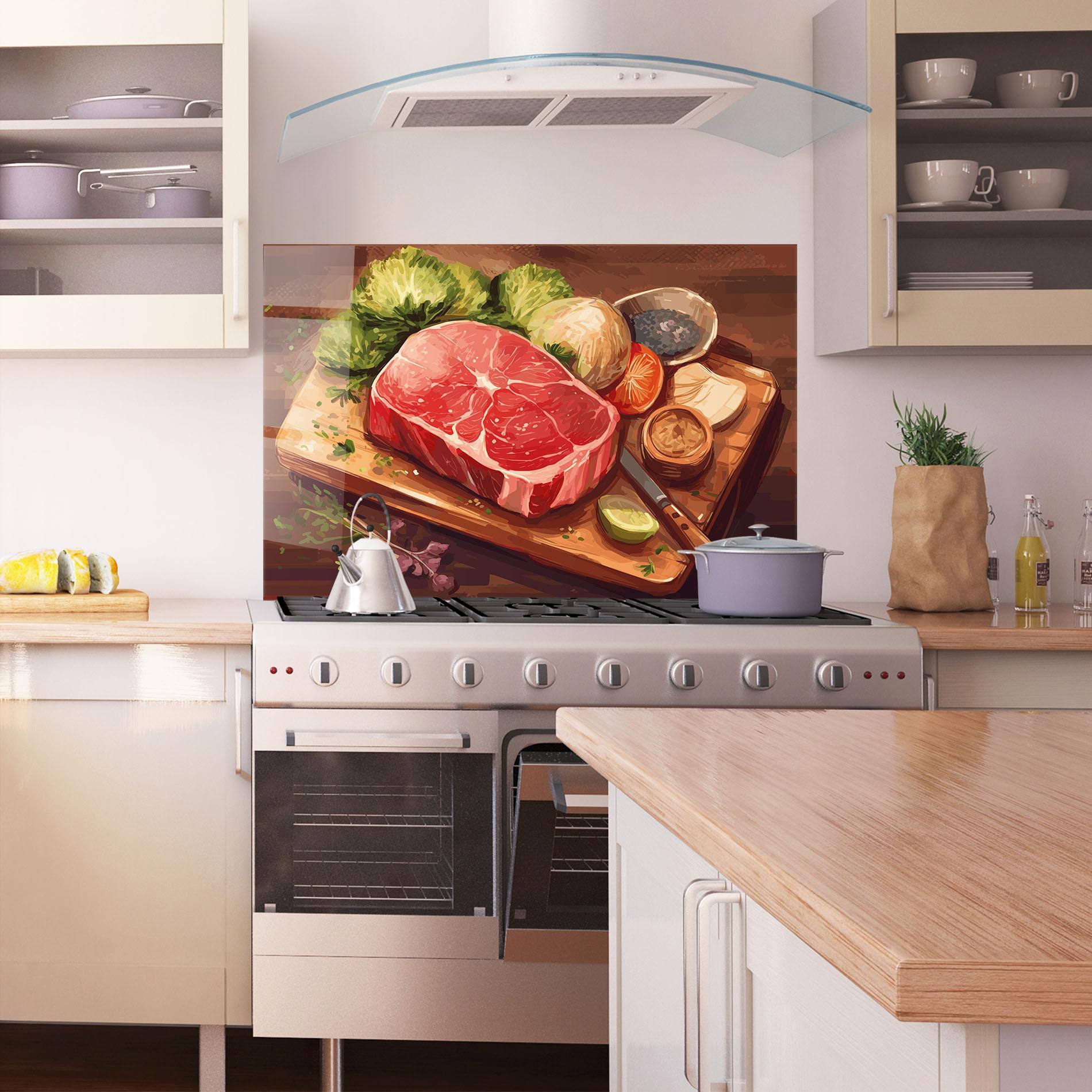 Küchenrückwand Glas Meat Preparing mockup 1