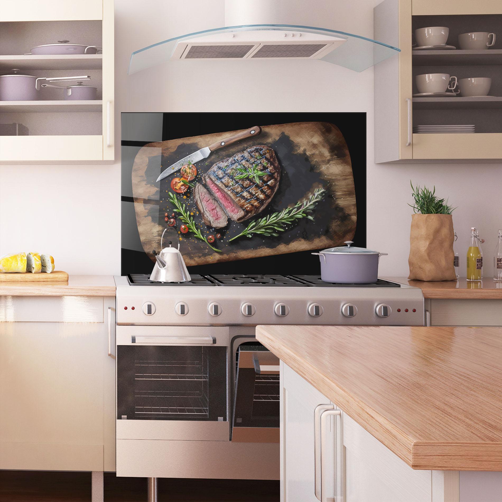 Küchenrückwand Glas Tasty Meat mockup 1