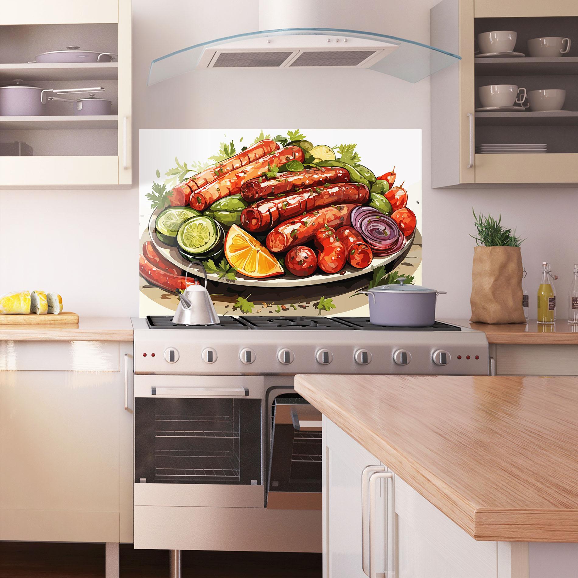 Küchenrückwand Glas Tasty Sousages mockup 1