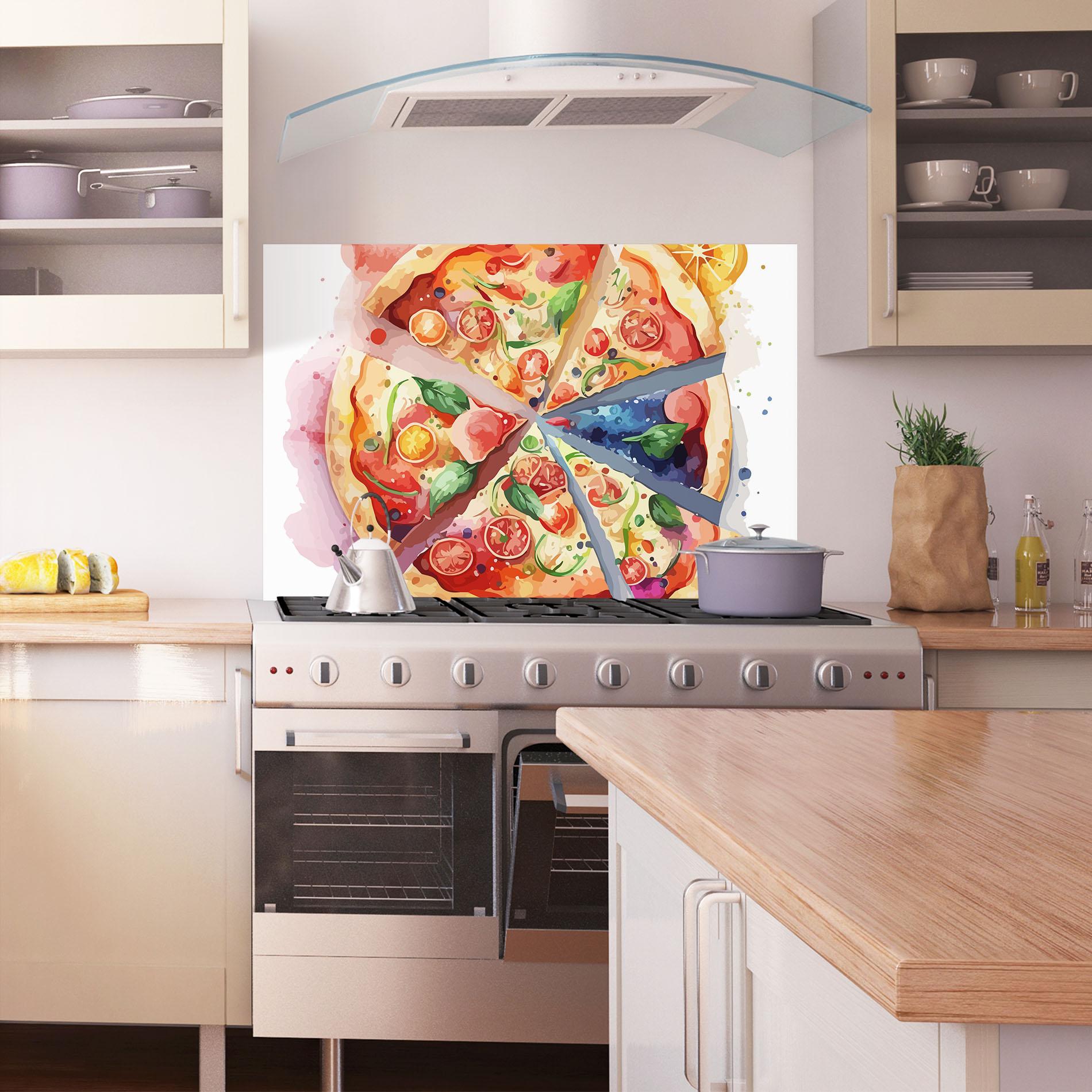 Küchenrückwand Glas Watercolor Pizza mockup 1