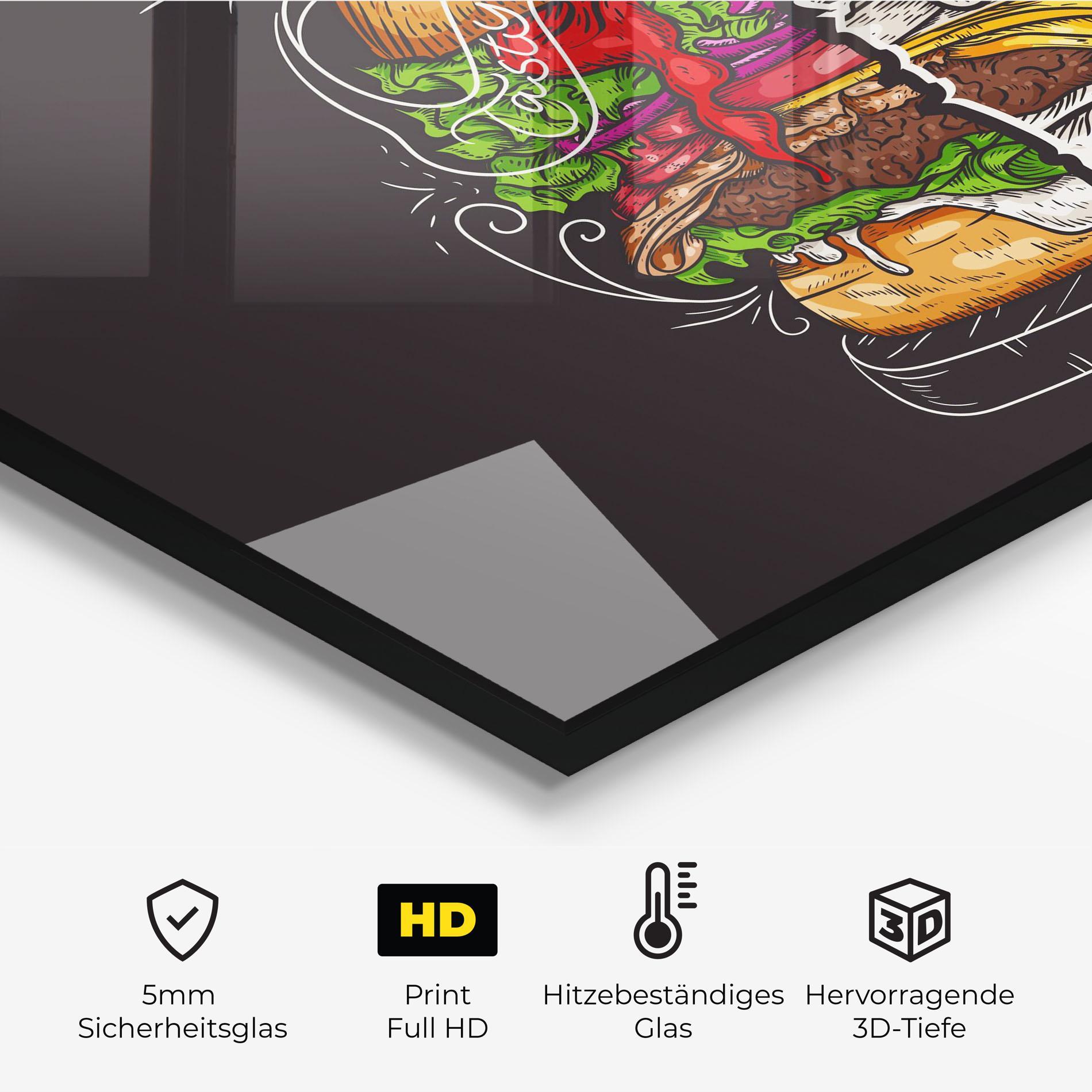 Küchenrückwand Glas Burger Art mockup 2