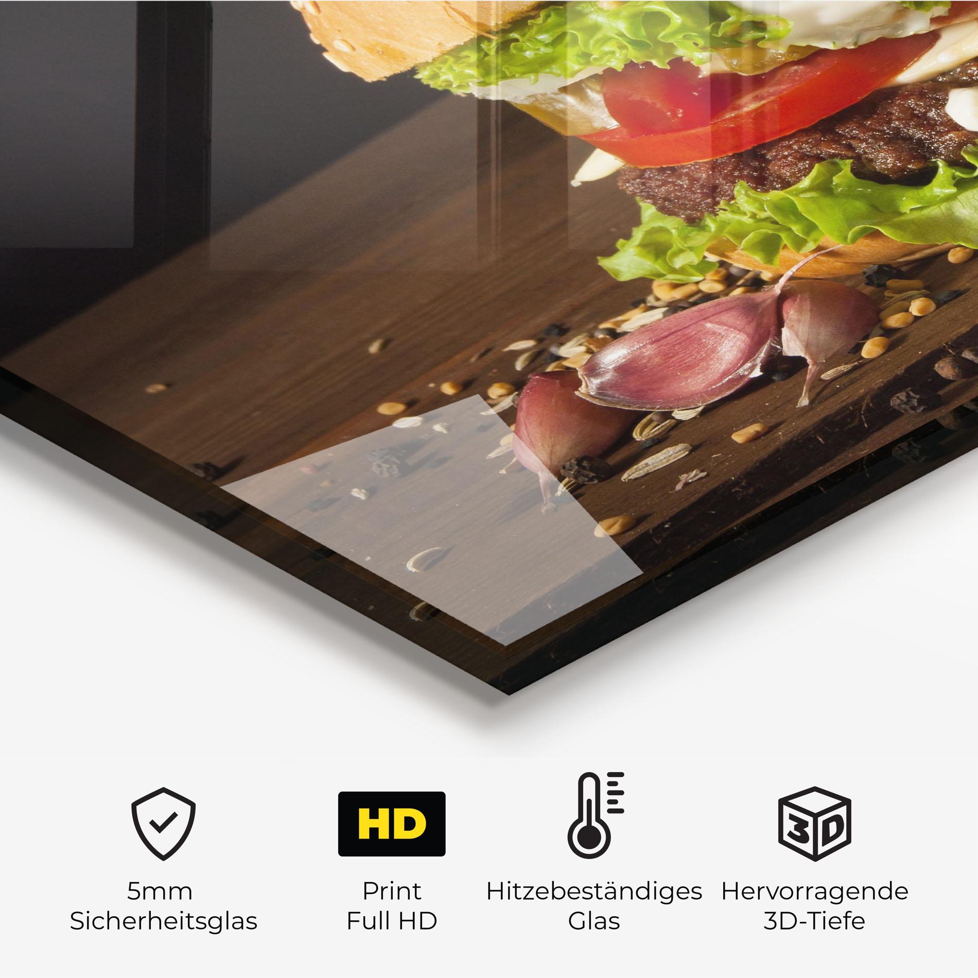 Küchenrückwand Glas Delicious Hamburger mockup 2