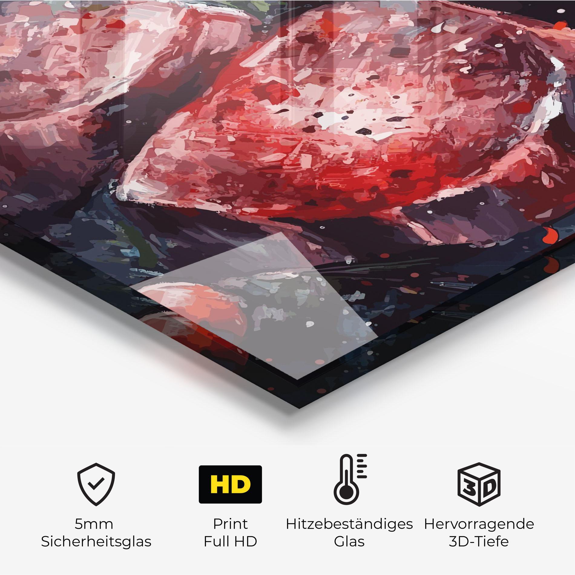 Küchenrückwand Glas Meat Art mockup 2