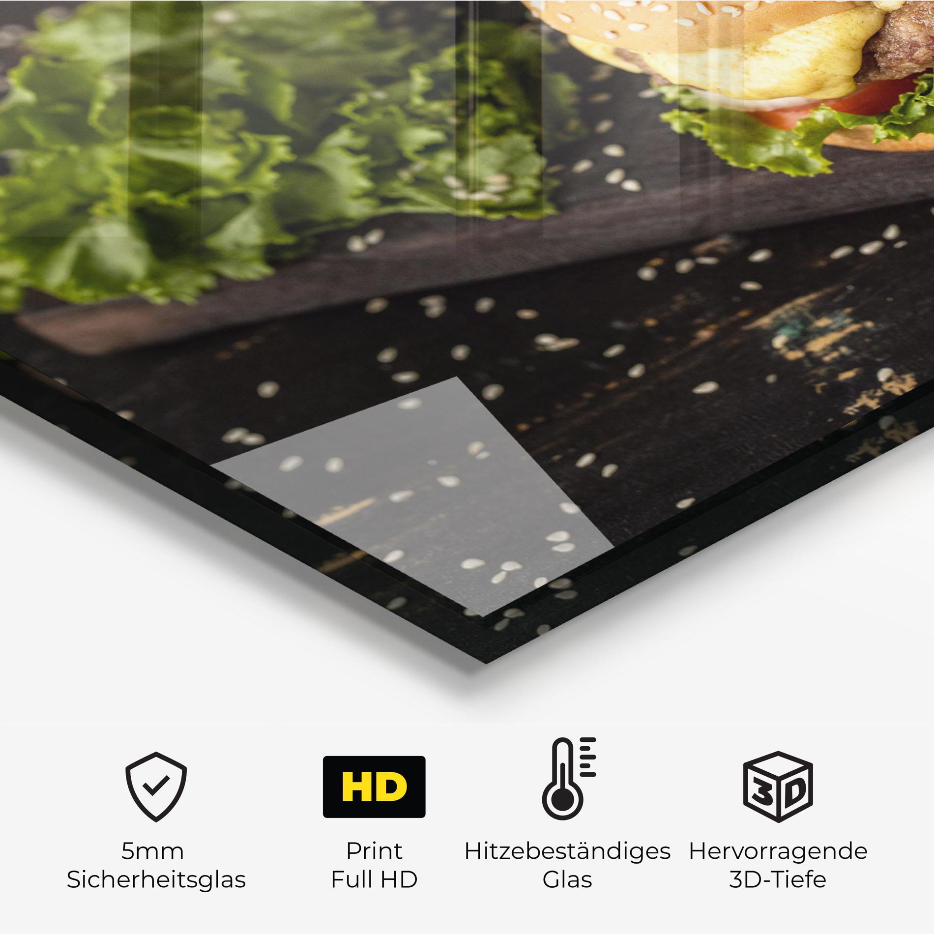 Küchenrückwand Glas Salad Hamburger mockup 2