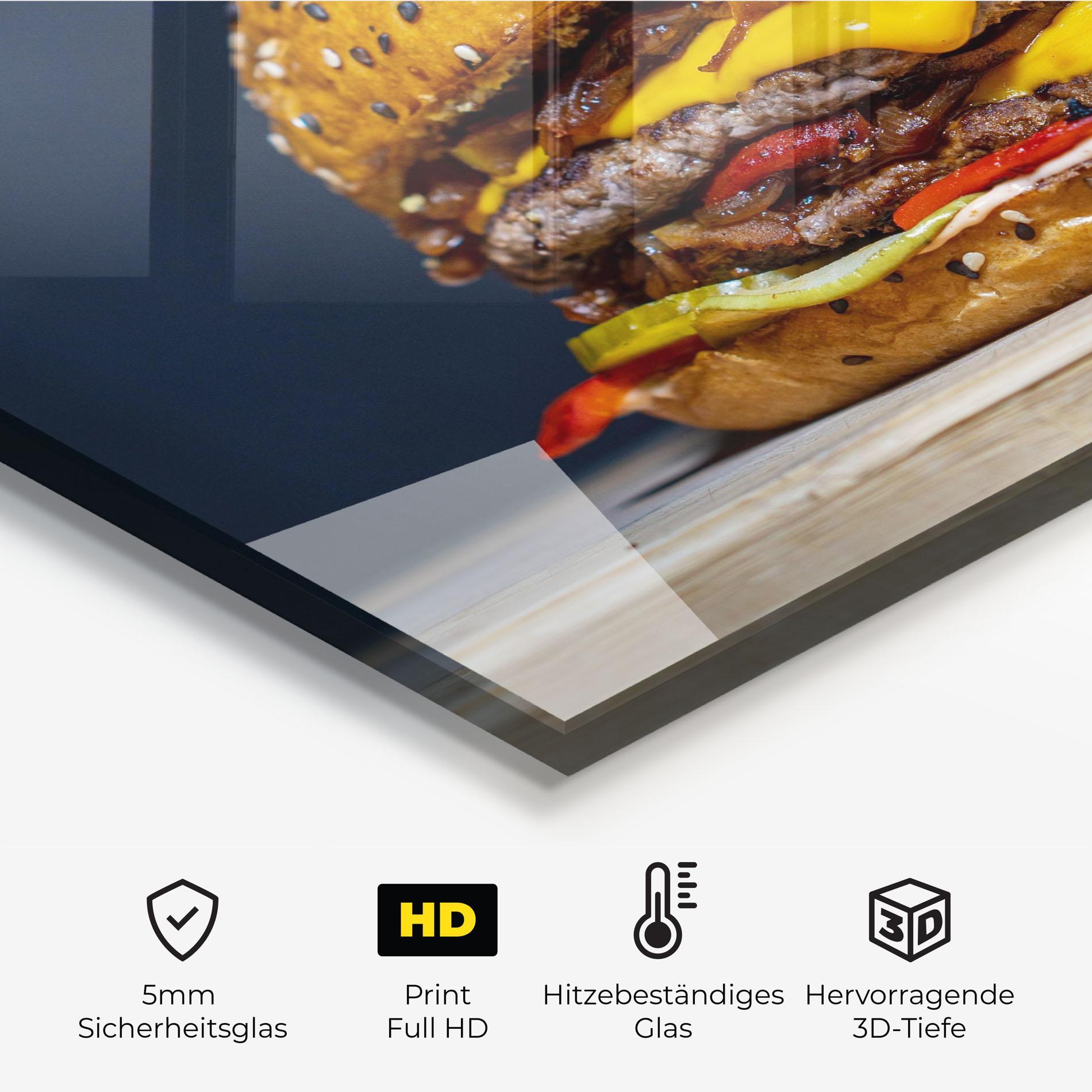 Küchenrückwand Glas Tasty Hamburger mockup 2