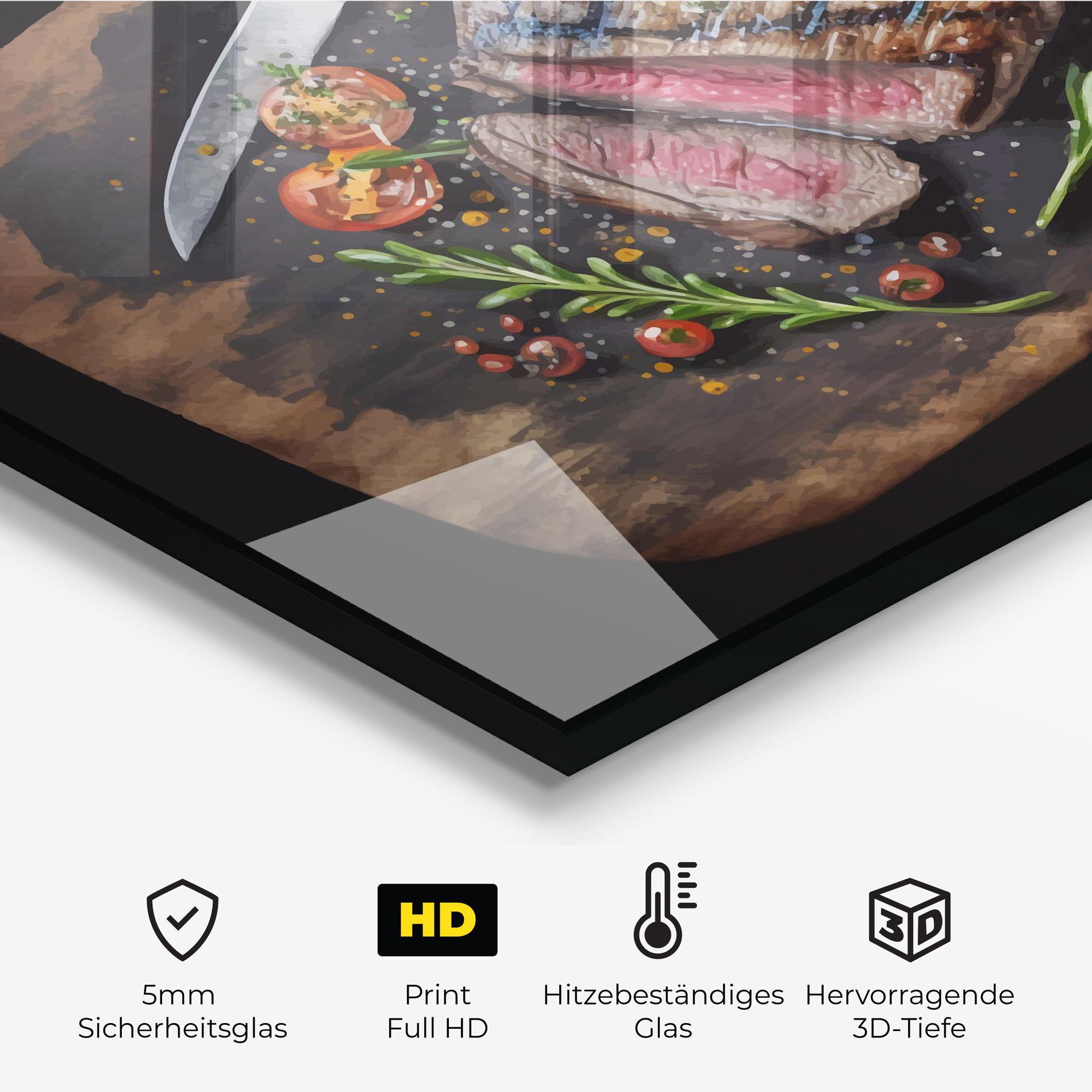 Küchenrückwand Glas Tasty Meat mockup 2