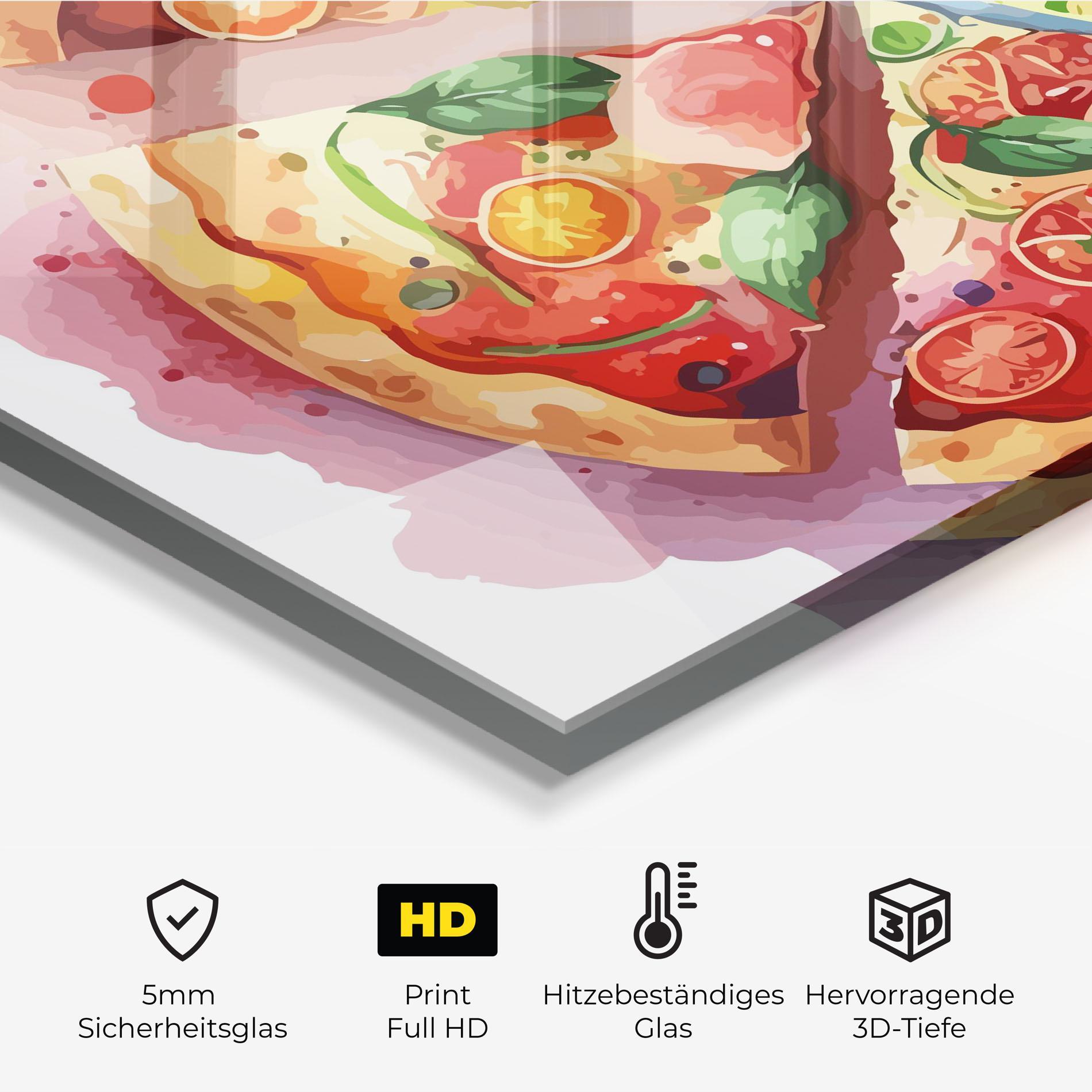 Küchenrückwand Glas Watercolor Pizza mockup 2