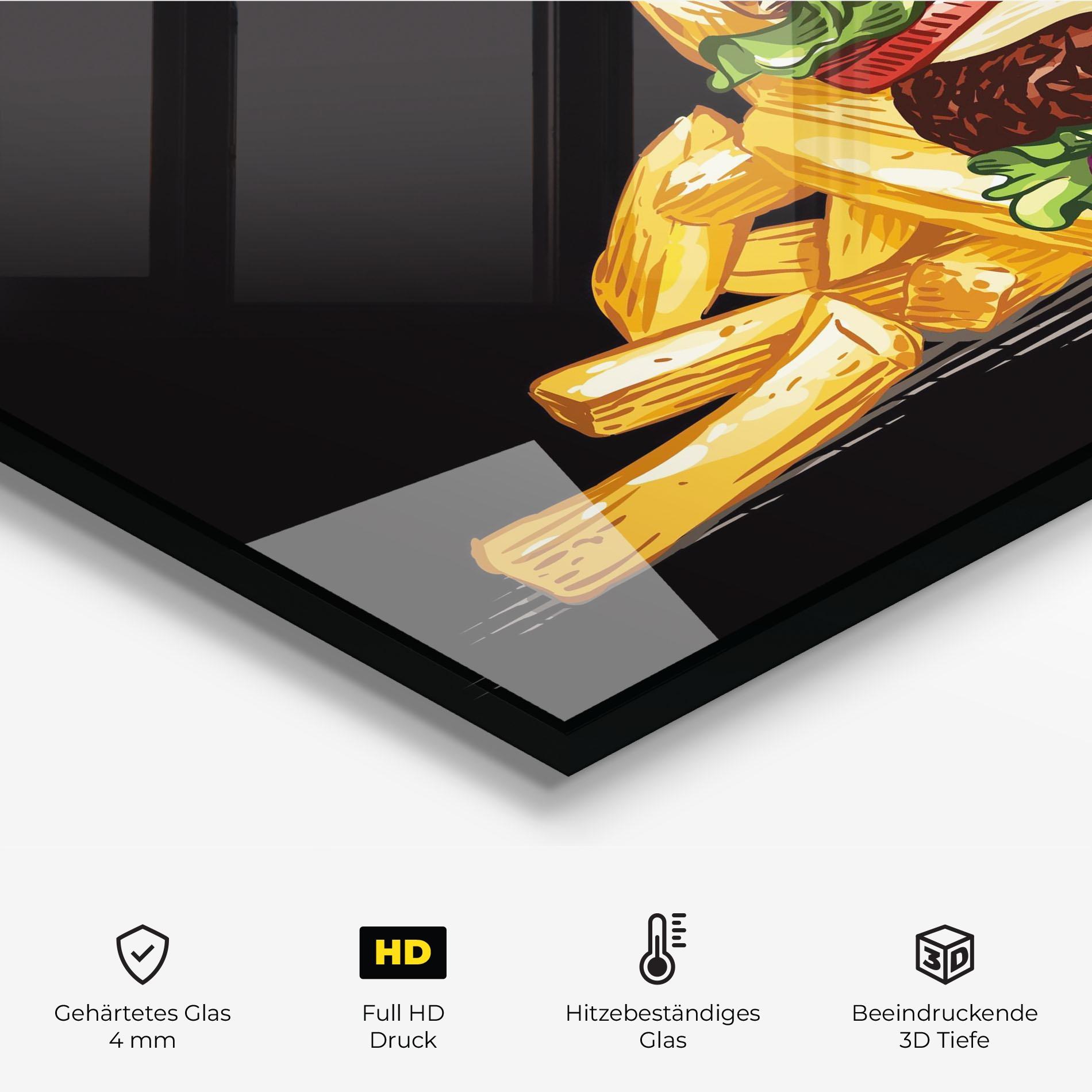Küchenrückwand Glas Burger Fries mockup 2