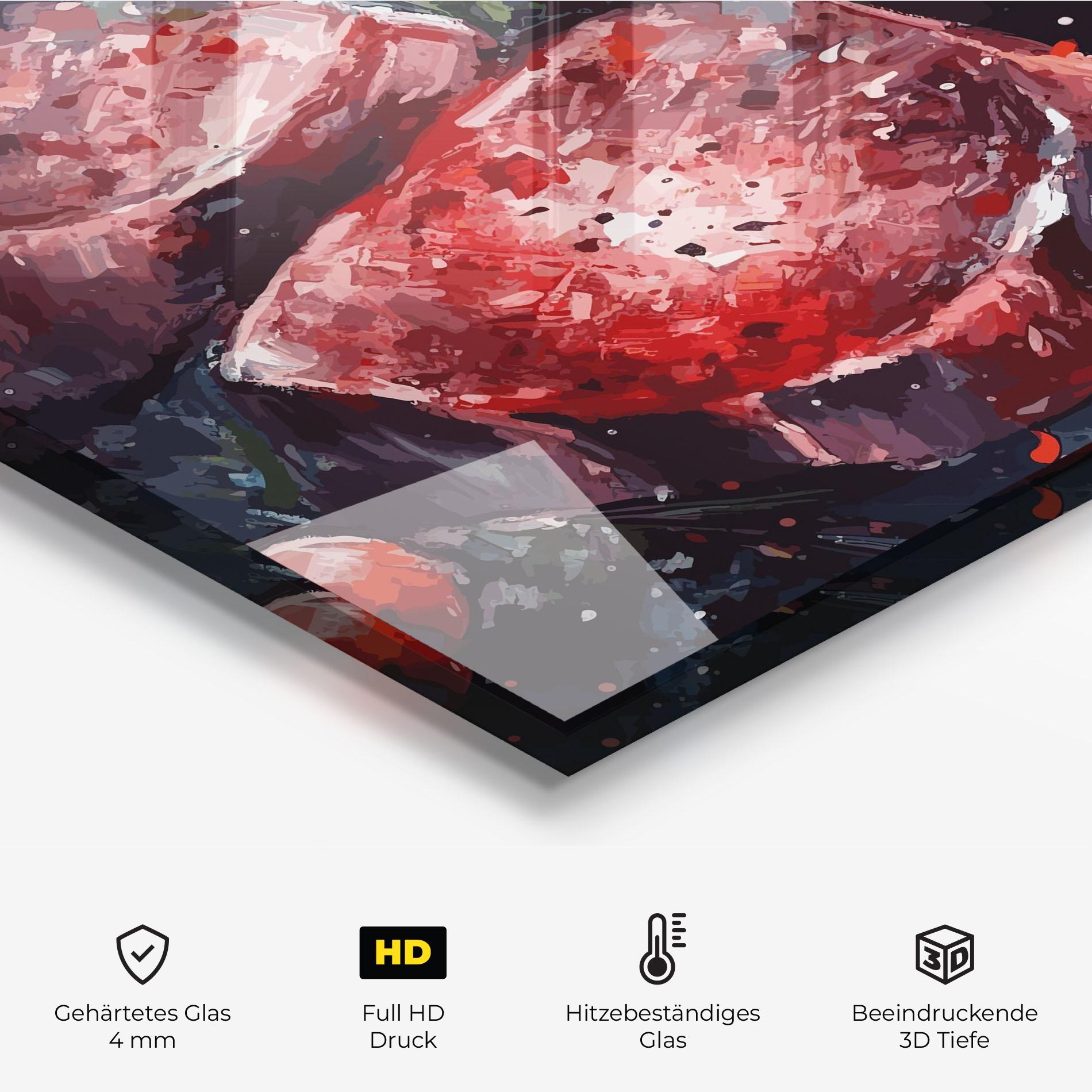 Küchenrückwand Glas Meat Art mockup 2