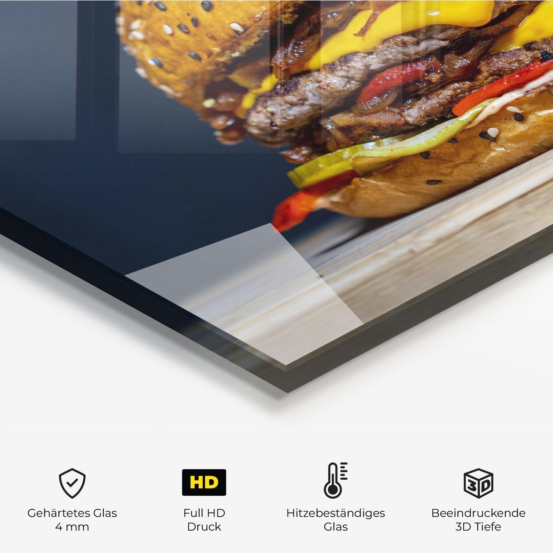 Küchenrückwand Glas Tasty Hamburger mockup 2