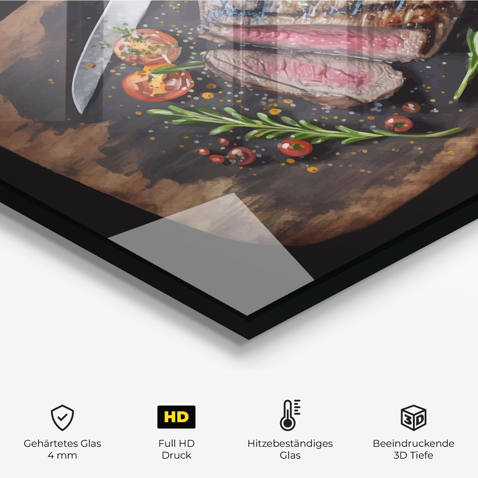 Küchenrückwand Glas Tasty Meat mockup 2