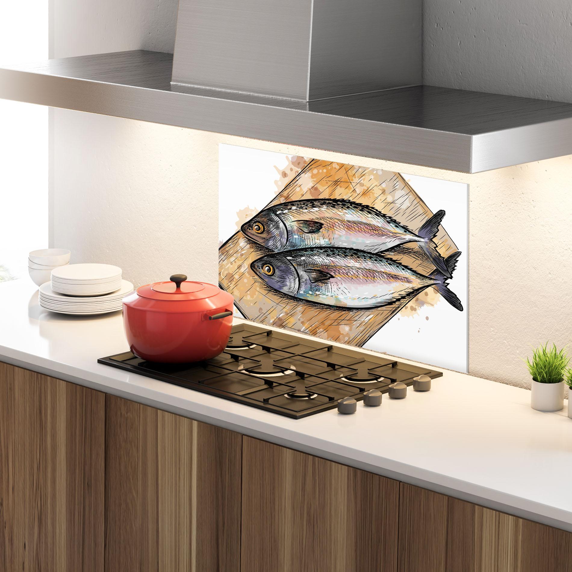 Küchenrückwand Glas Grilled Fish mockup 4