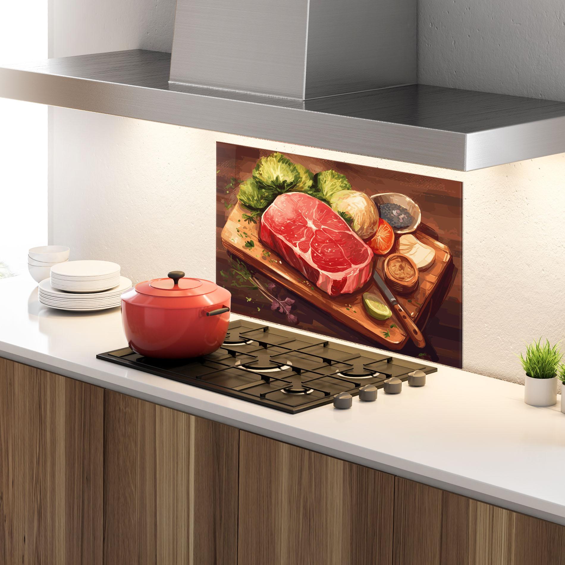 Küchenrückwand Glas Meat Preparing mockup 4