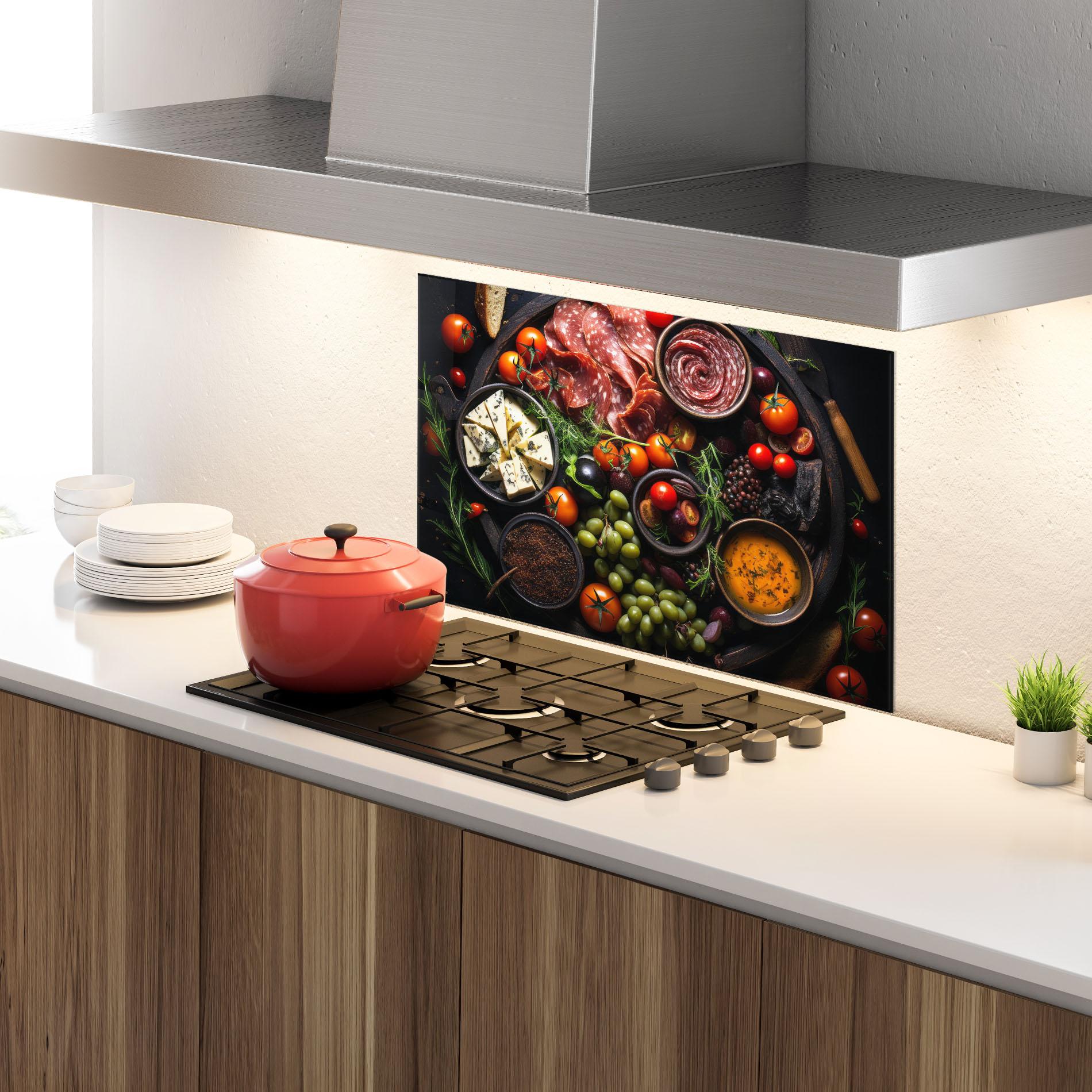 Küchenrückwand Glas Meats Assortment mockup 4