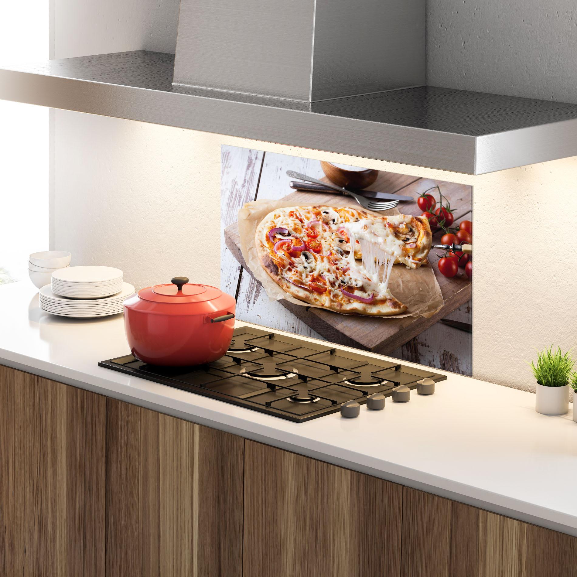 Küchenrückwand Glas Pizza mockup 4