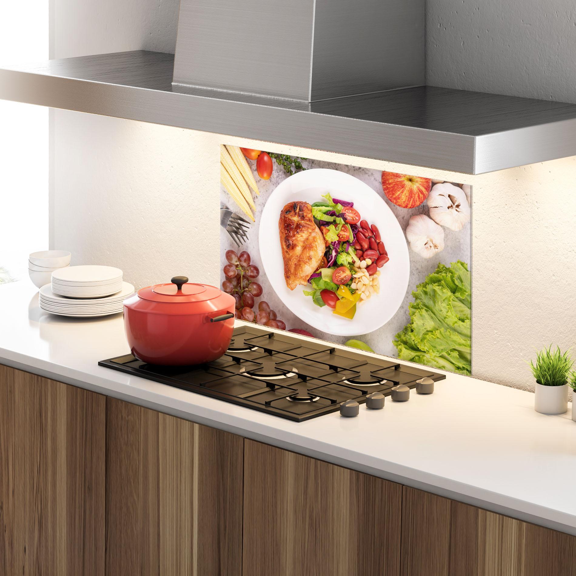Küchenrückwand Glas Salad With Chicken mockup 4