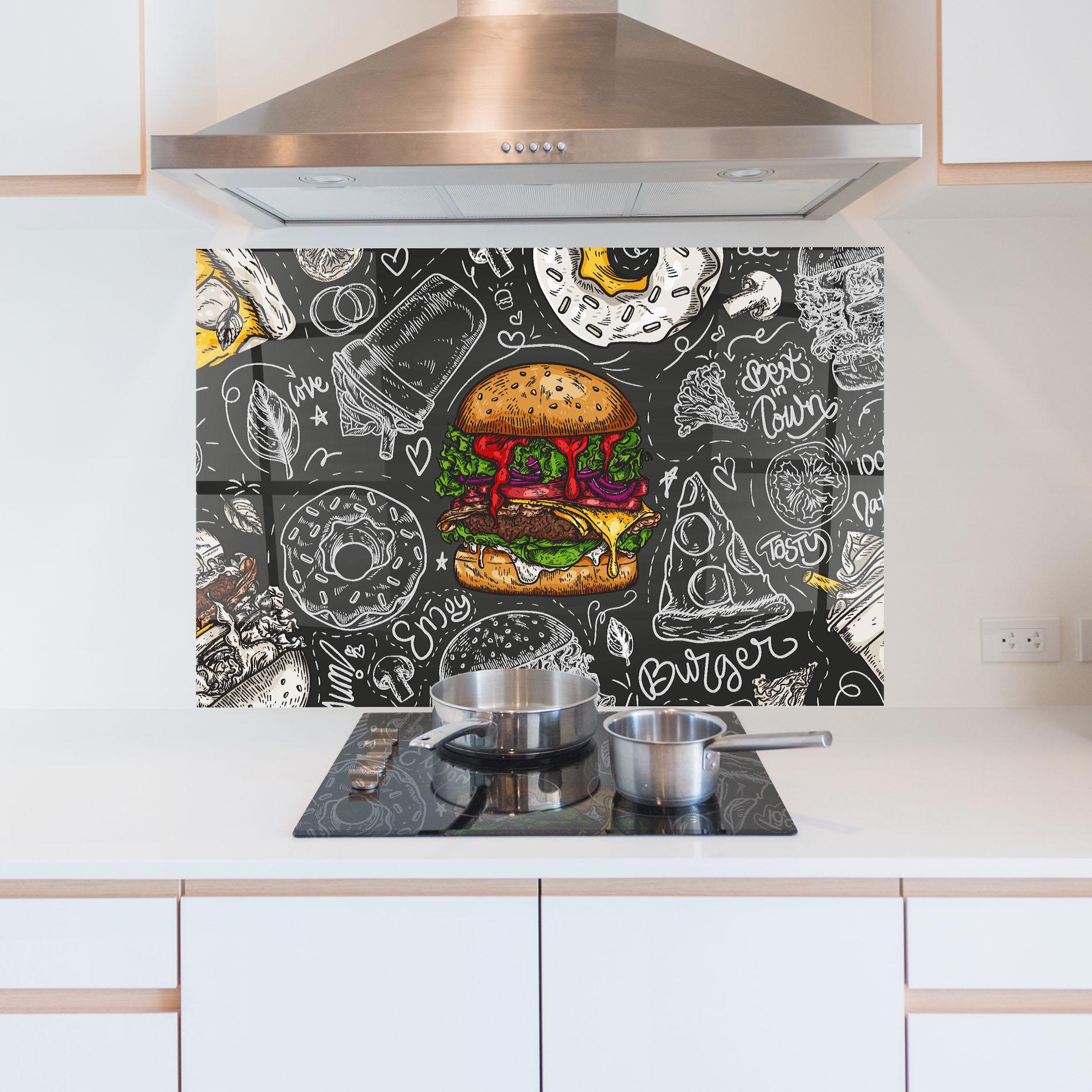 Küchenrückwand Glas Color Mix Burger mockup 5