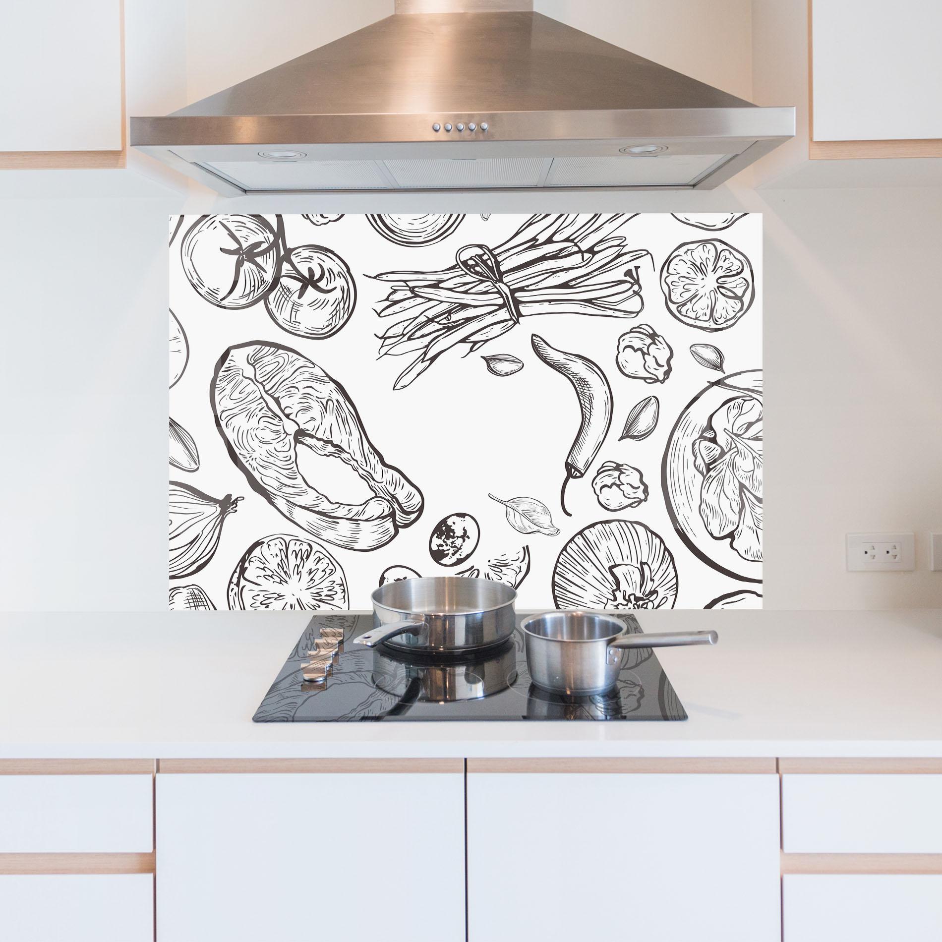 Küchenrückwand Glas Grey Line Food mockup 5