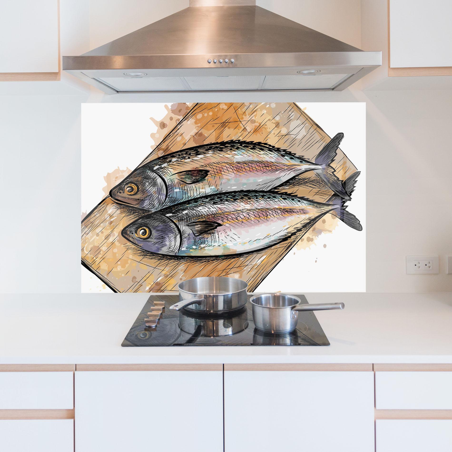 Küchenrückwand Glas Grilled Fish mockup 5