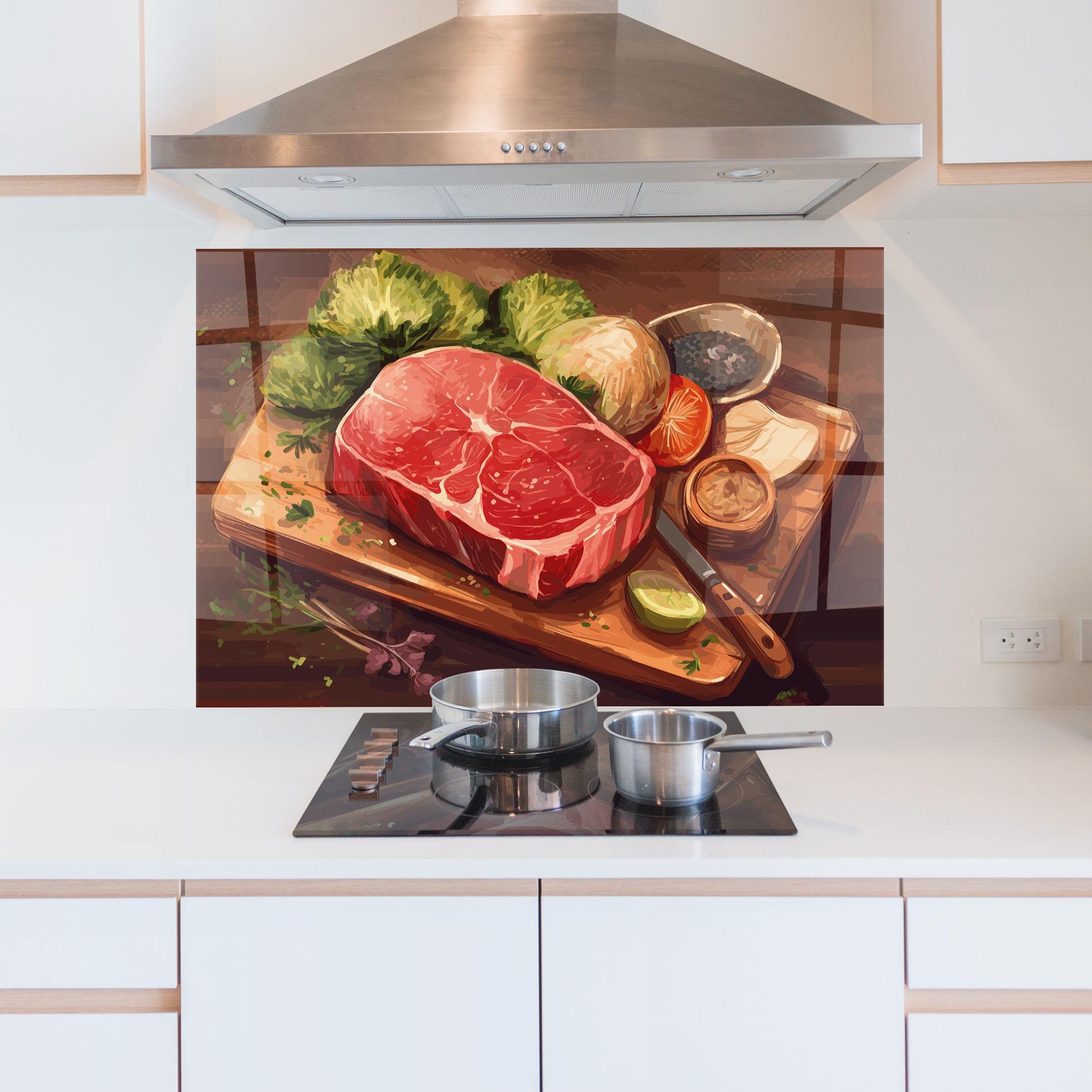 Küchenrückwand Glas Meat Preparing mockup 5