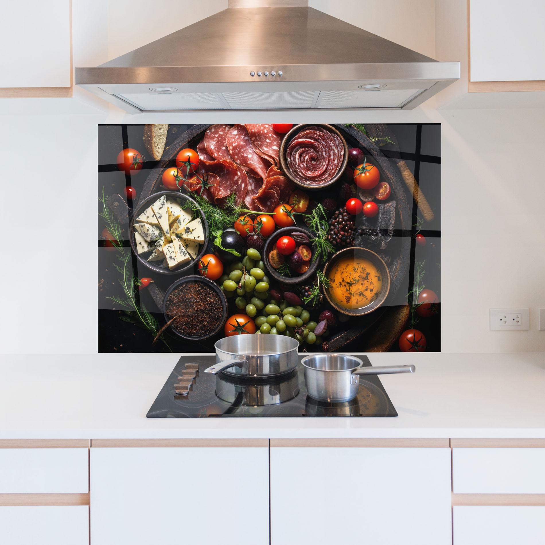 Küchenrückwand Glas Meats Assortment mockup 5