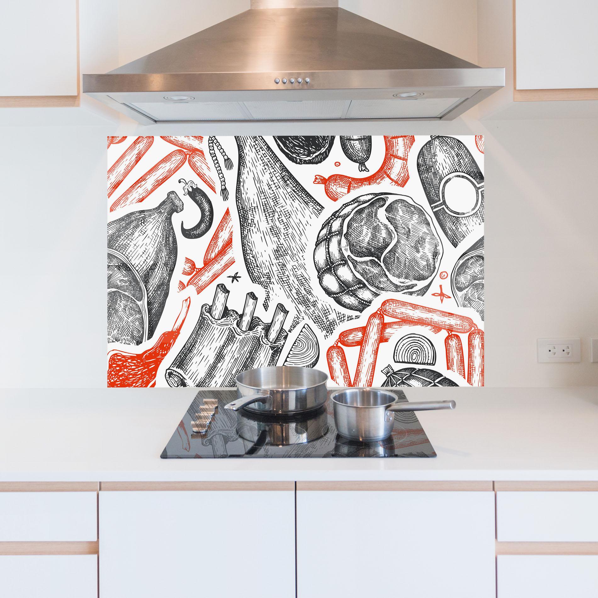 Küchenrückwand Glas Orange Grey Meat mockup 5