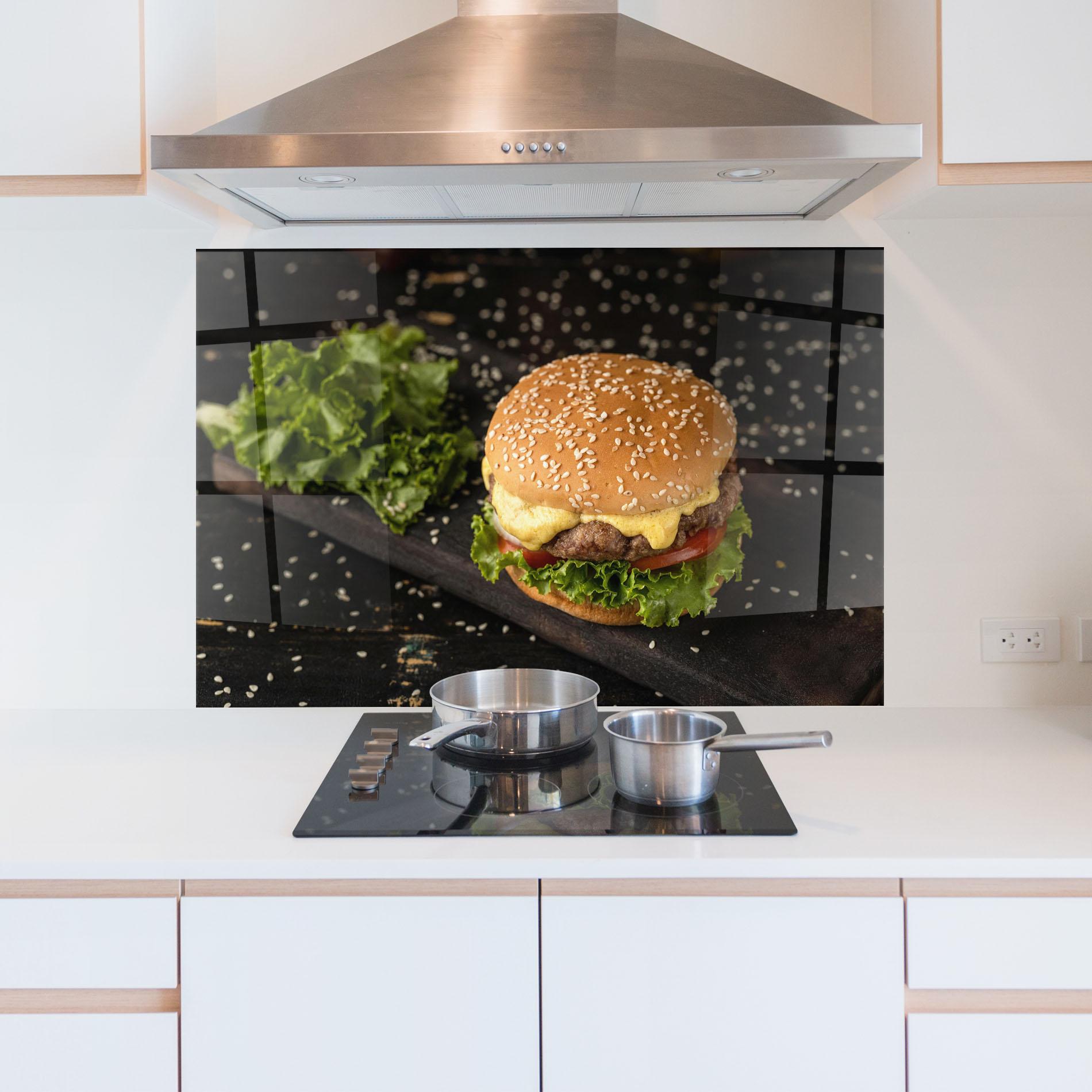 Küchenrückwand Glas Salad Hamburger mockup 5