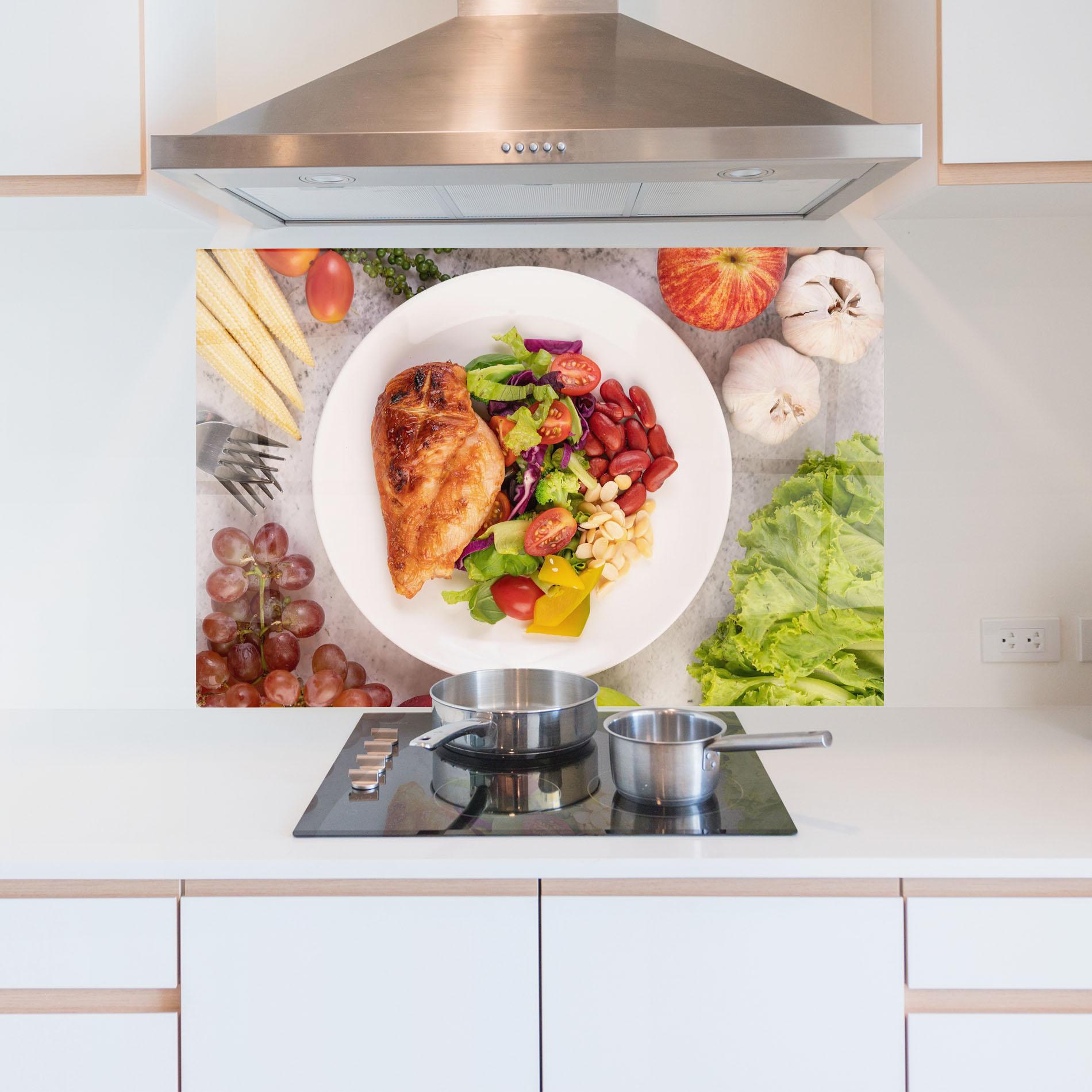 Küchenrückwand Glas Salad With Chicken mockup 5