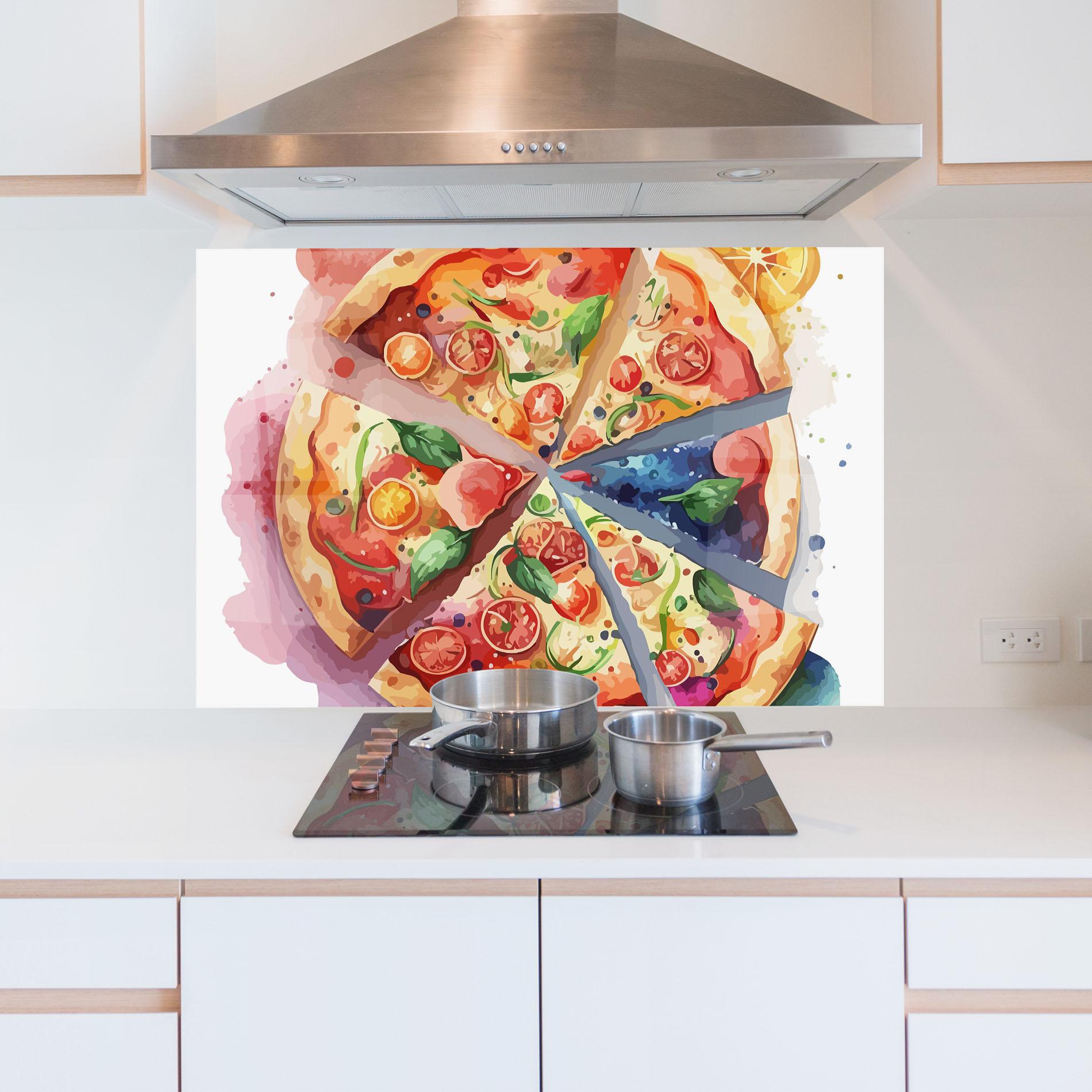 Küchenrückwand Glas Watercolor Pizza mockup 5