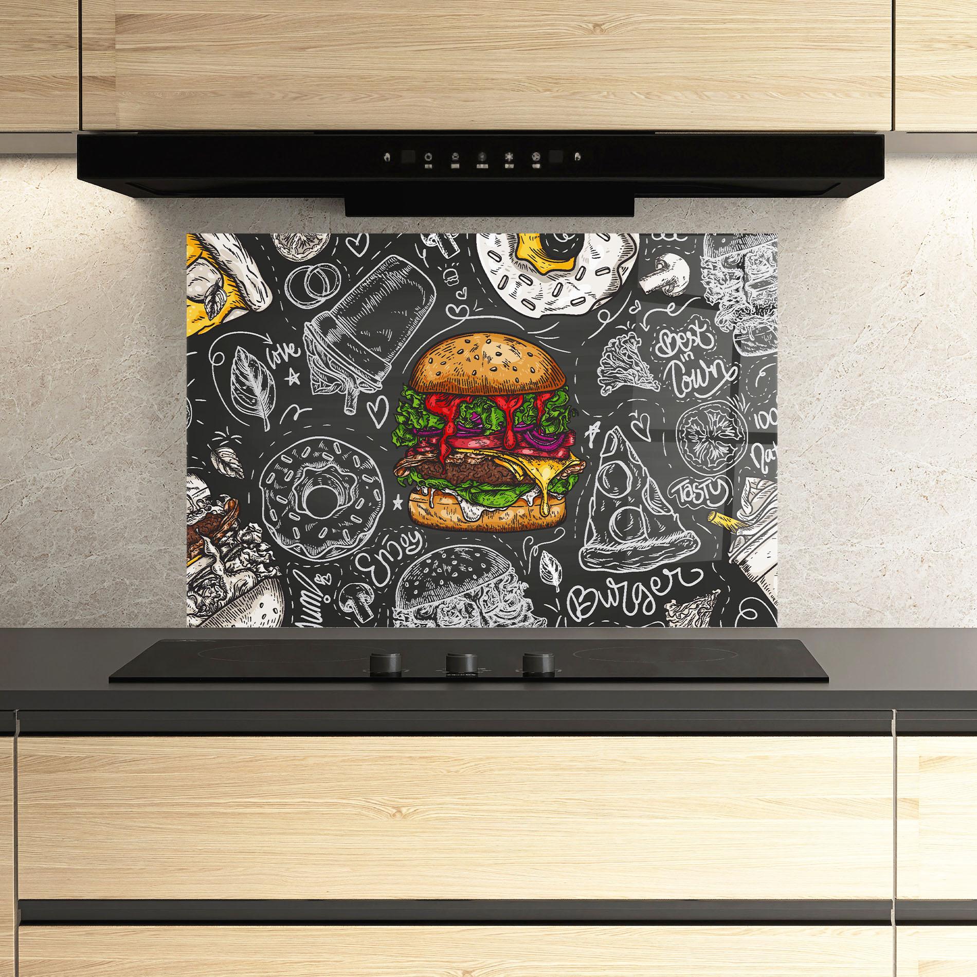 Küchenrückwand Glas Color Mix Burger mockup 3