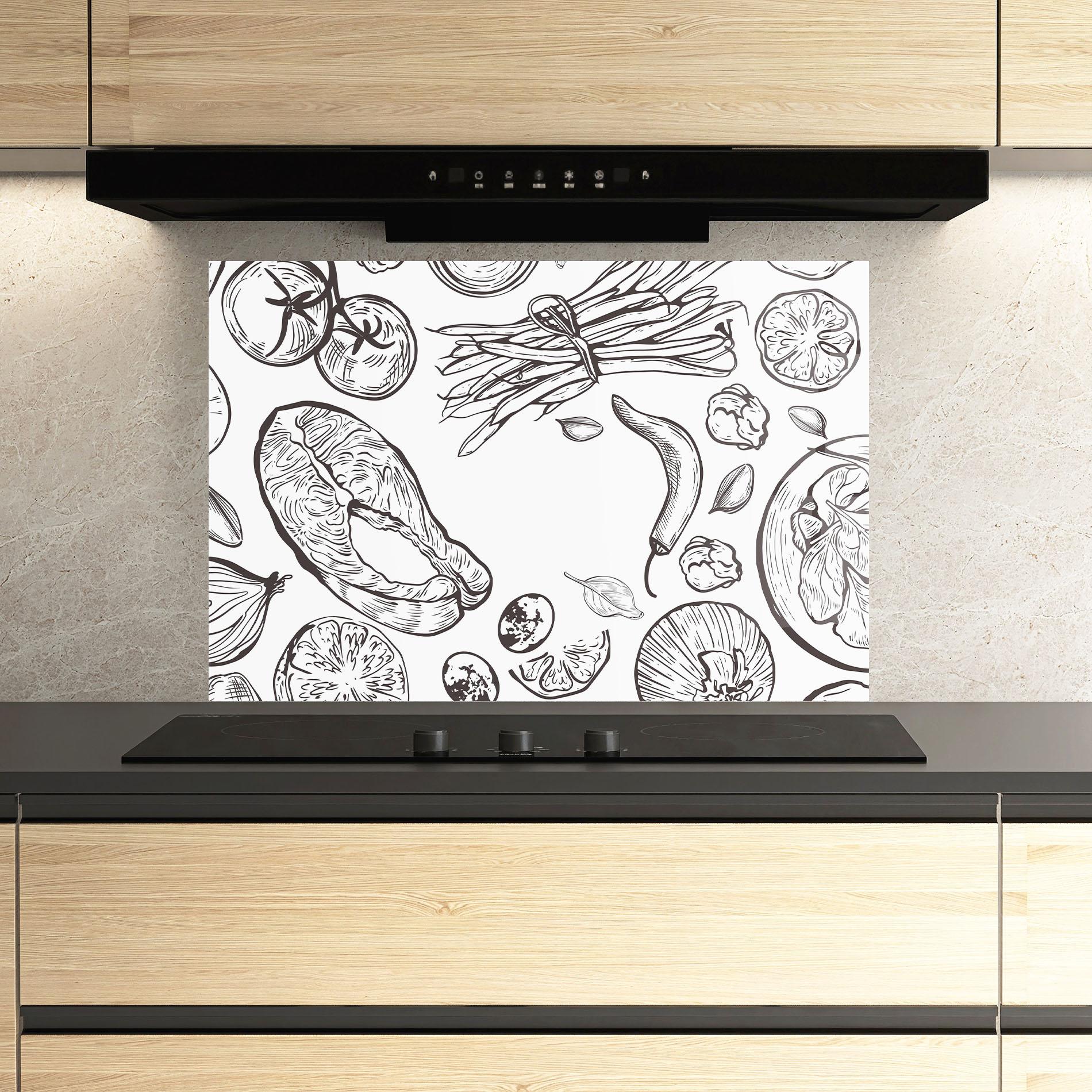 Küchenrückwand Glas Grey Line Food mockup 3