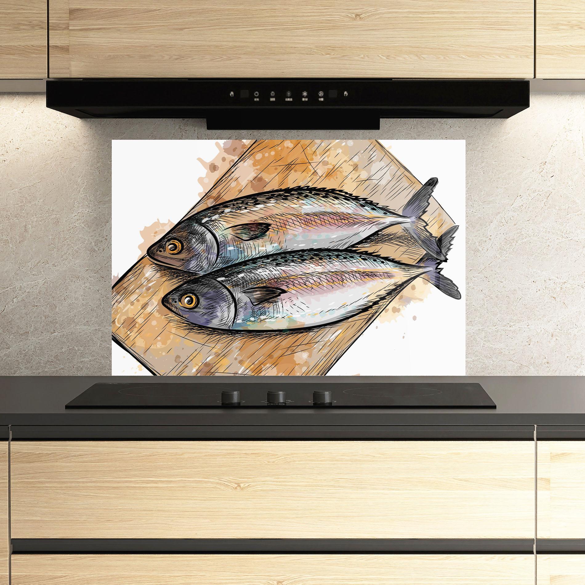 Küchenrückwand Glas Grilled Fish mockup 3