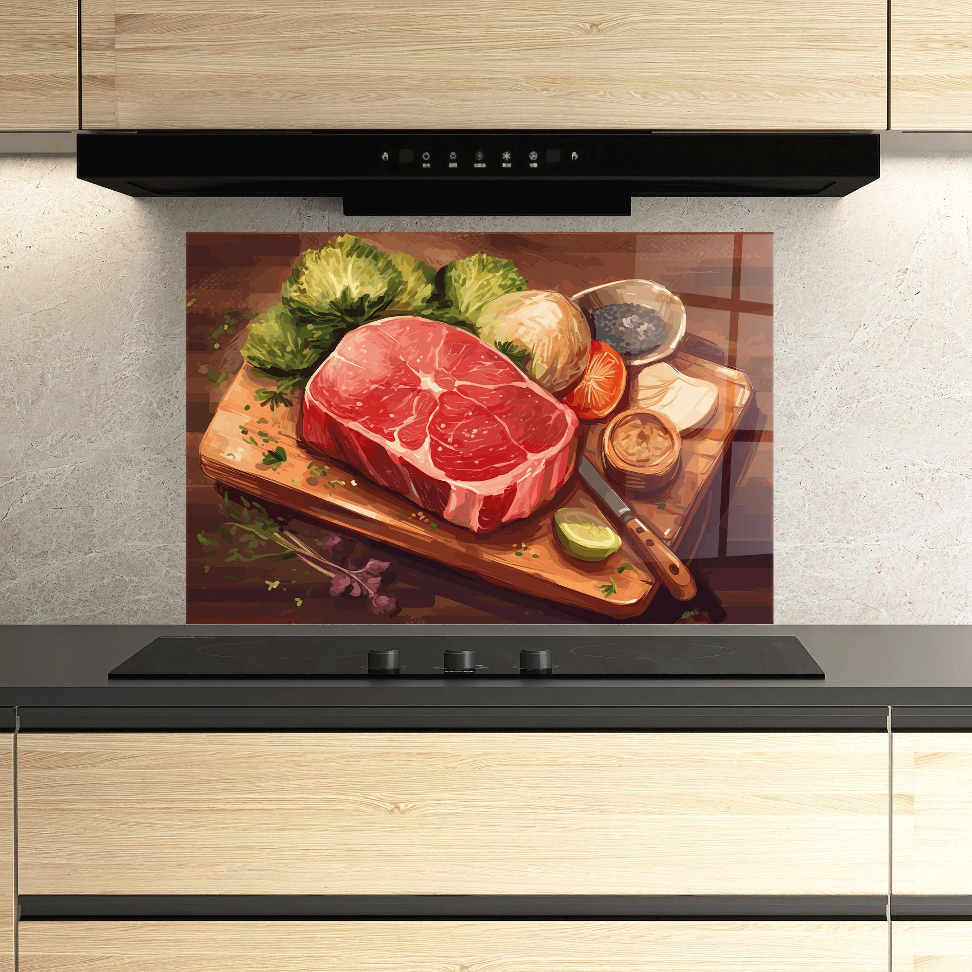 Küchenrückwand Glas Meat Preparing mockup 3