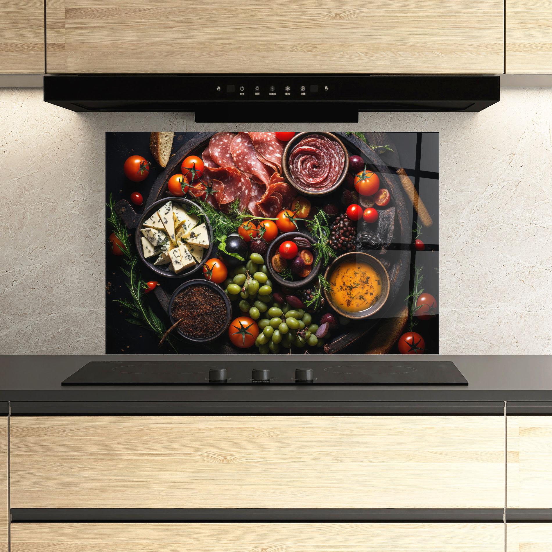 Küchenrückwand Glas Meats Assortment mockup 3
