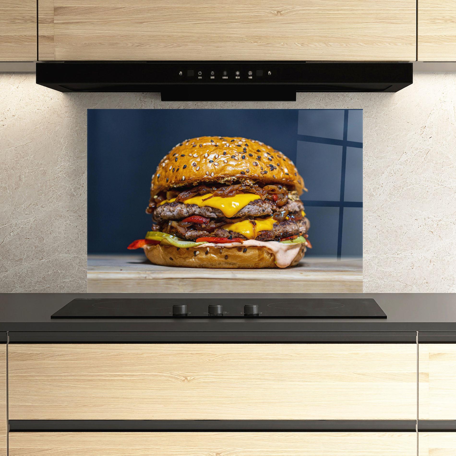 Küchenrückwand Glas Tasty Hamburger mockup 3