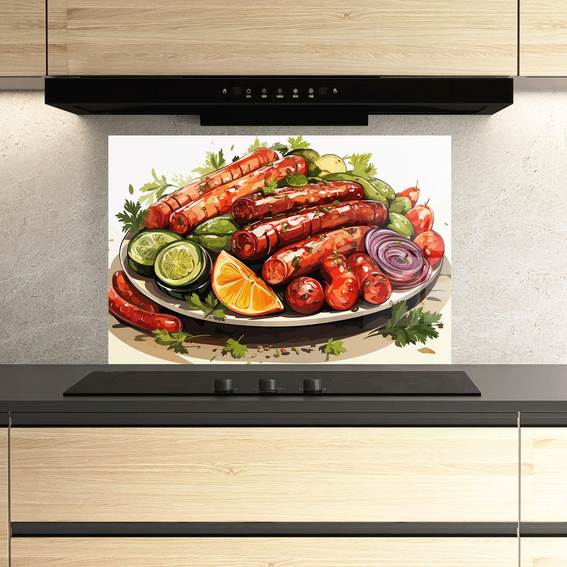 Küchenrückwand Glas Tasty Sousages mockup 3