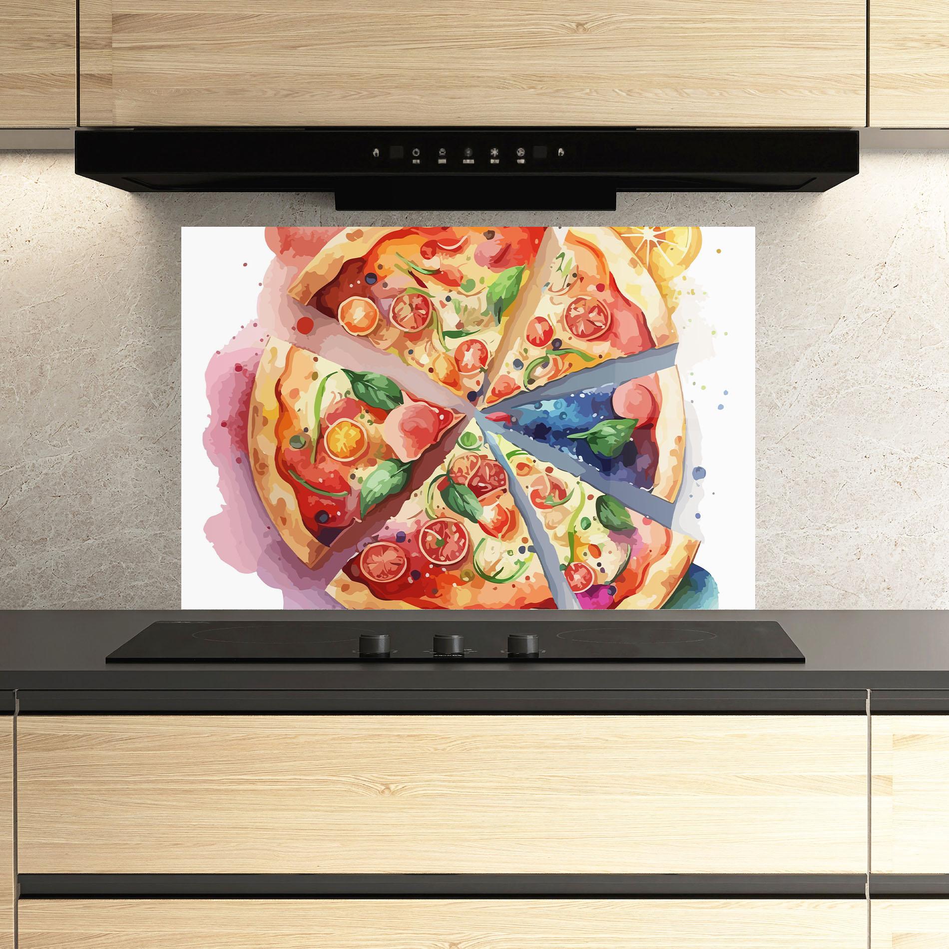 Küchenrückwand Glas Watercolor Pizza mockup 3