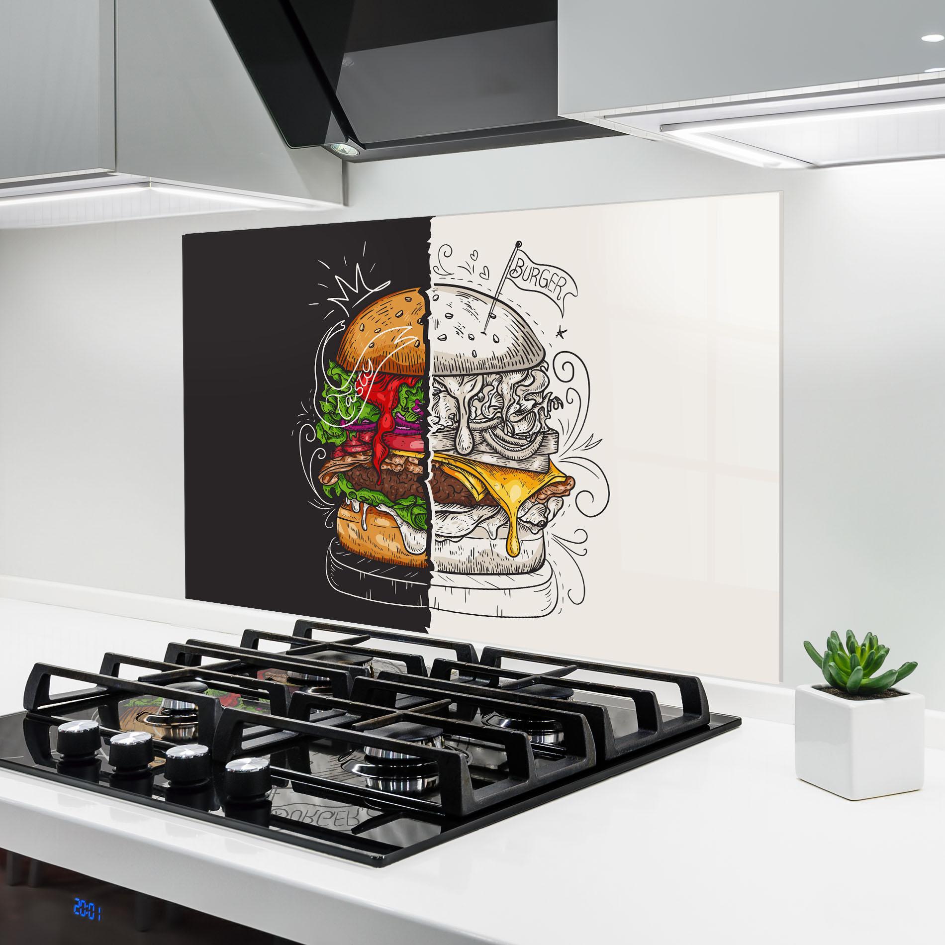 Küchenrückwand Glas Burger Art mockup 6