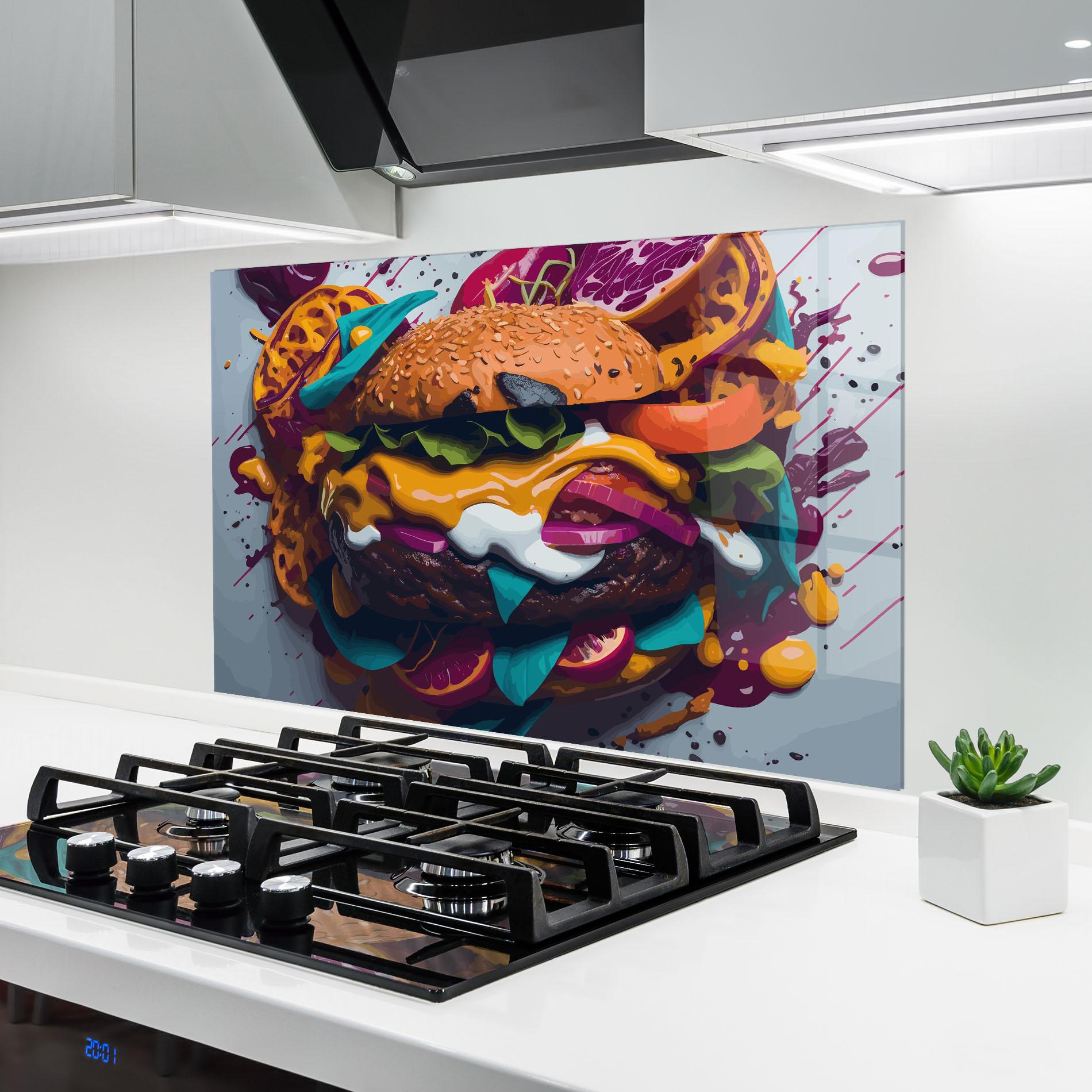 Küchenrückwand Glas Burger Color Mix mockup 6