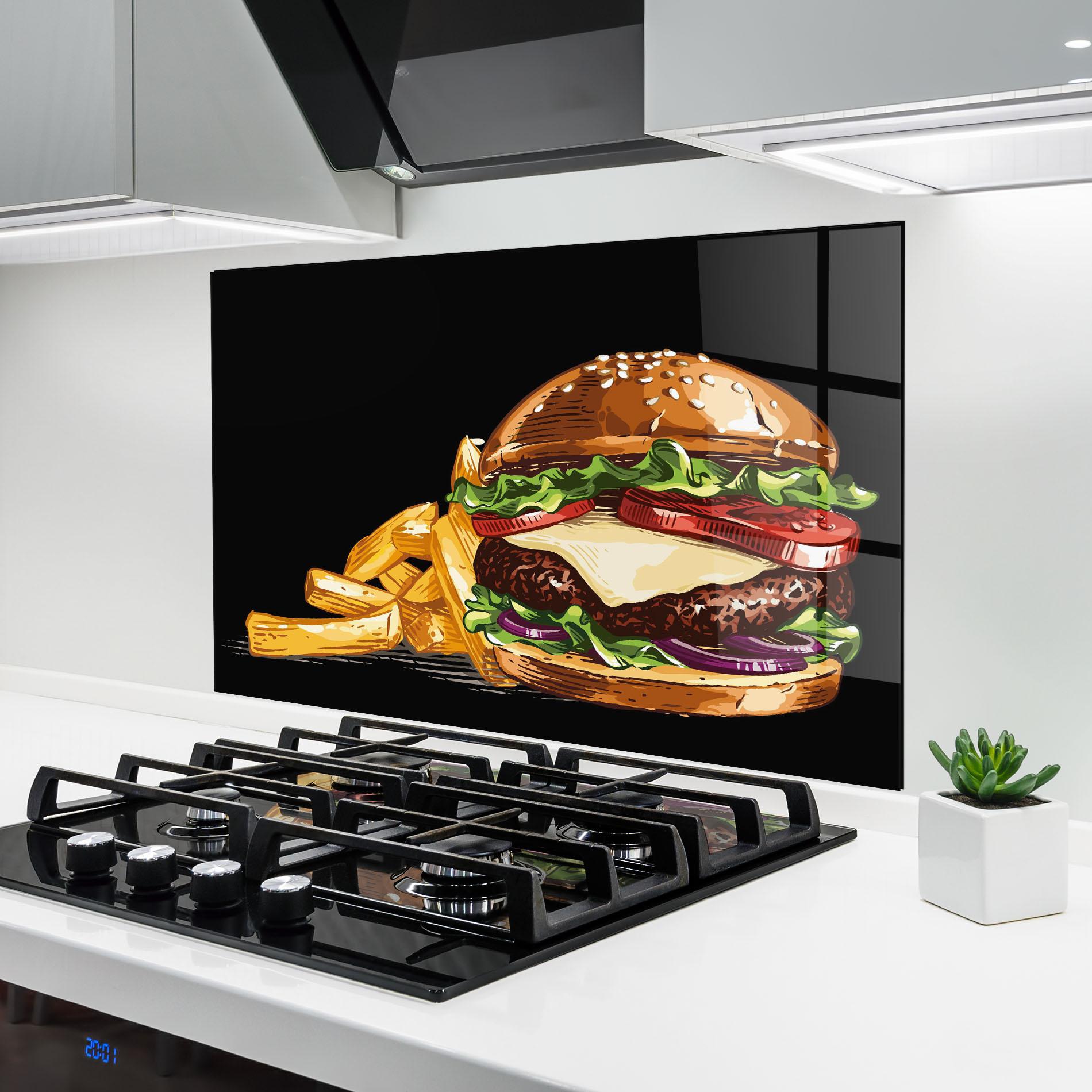 Küchenrückwand Glas Burger Fries mockup 6