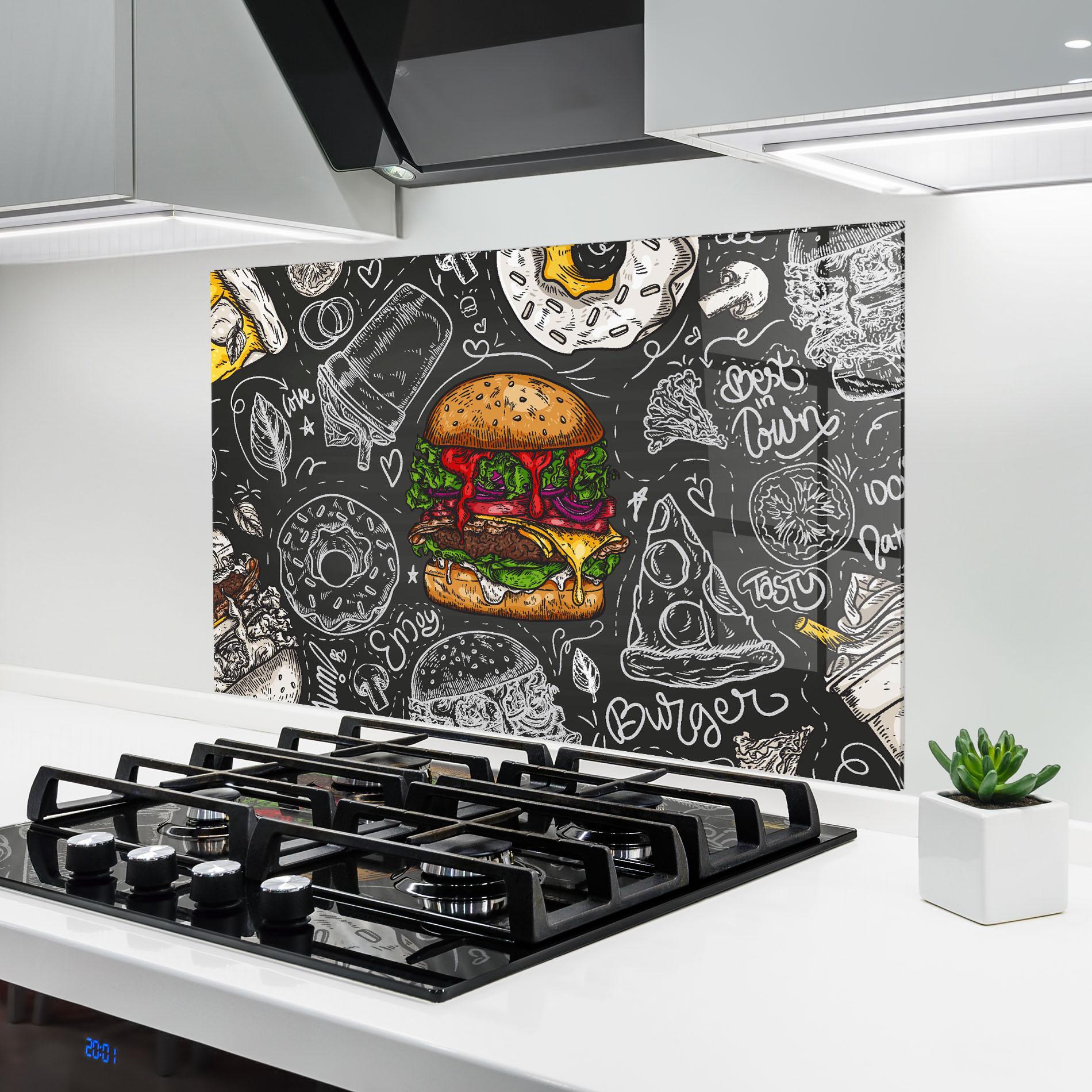 Küchenrückwand Glas Color Mix Burger mockup 6