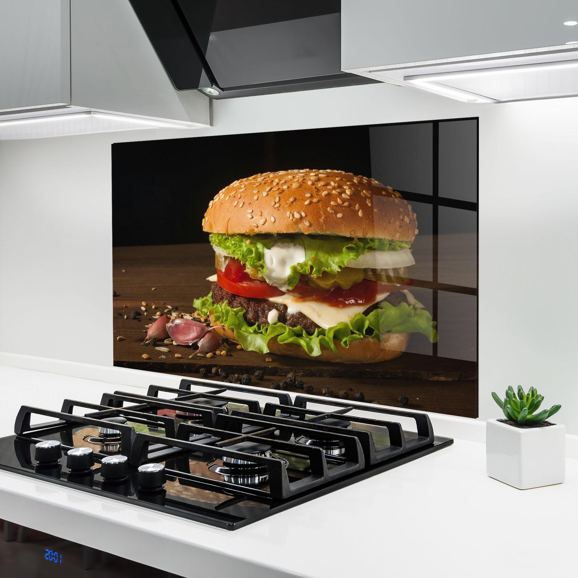 Küchenrückwand Glas Delicious Hamburger mockup 6