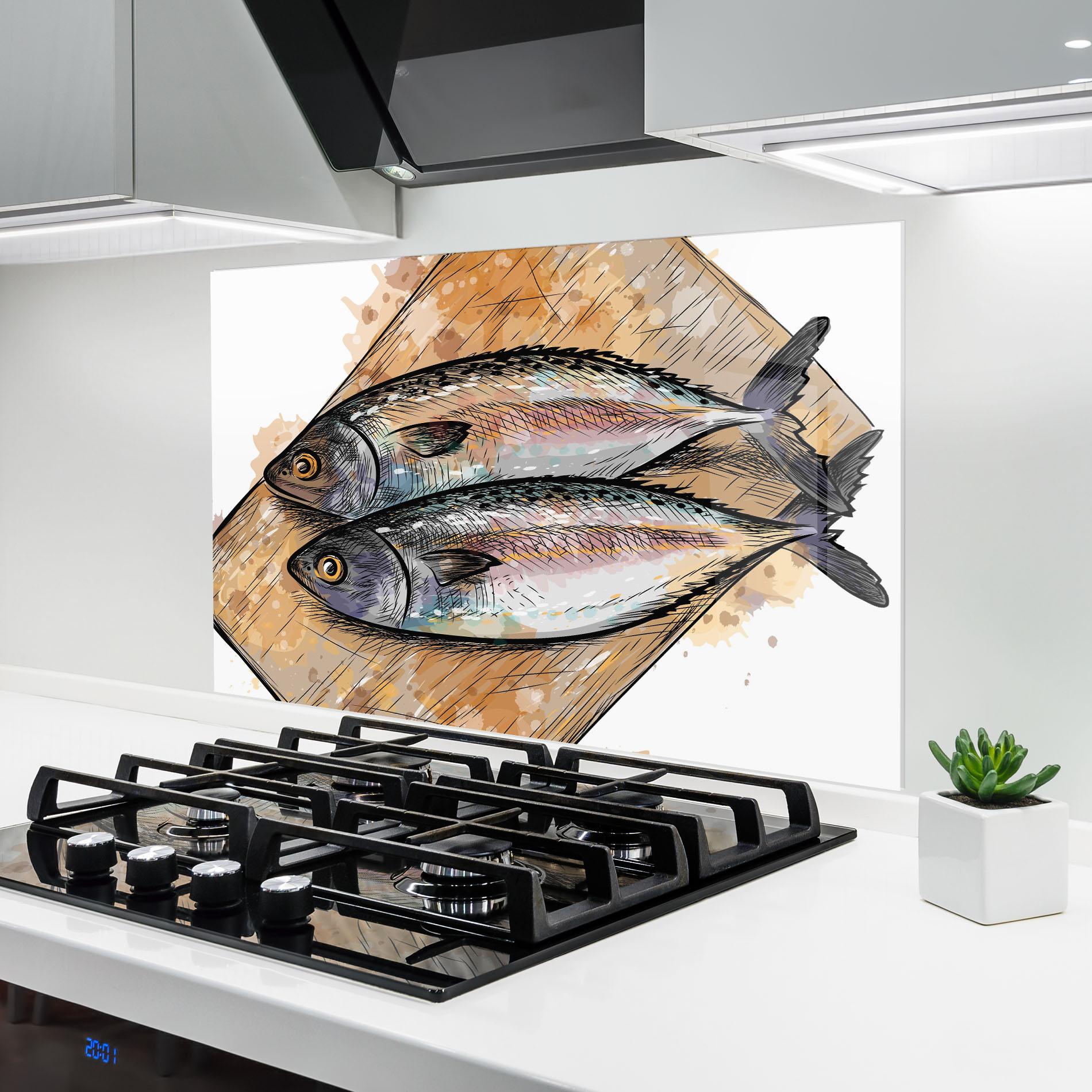 Küchenrückwand Glas Grilled Fish mockup 6