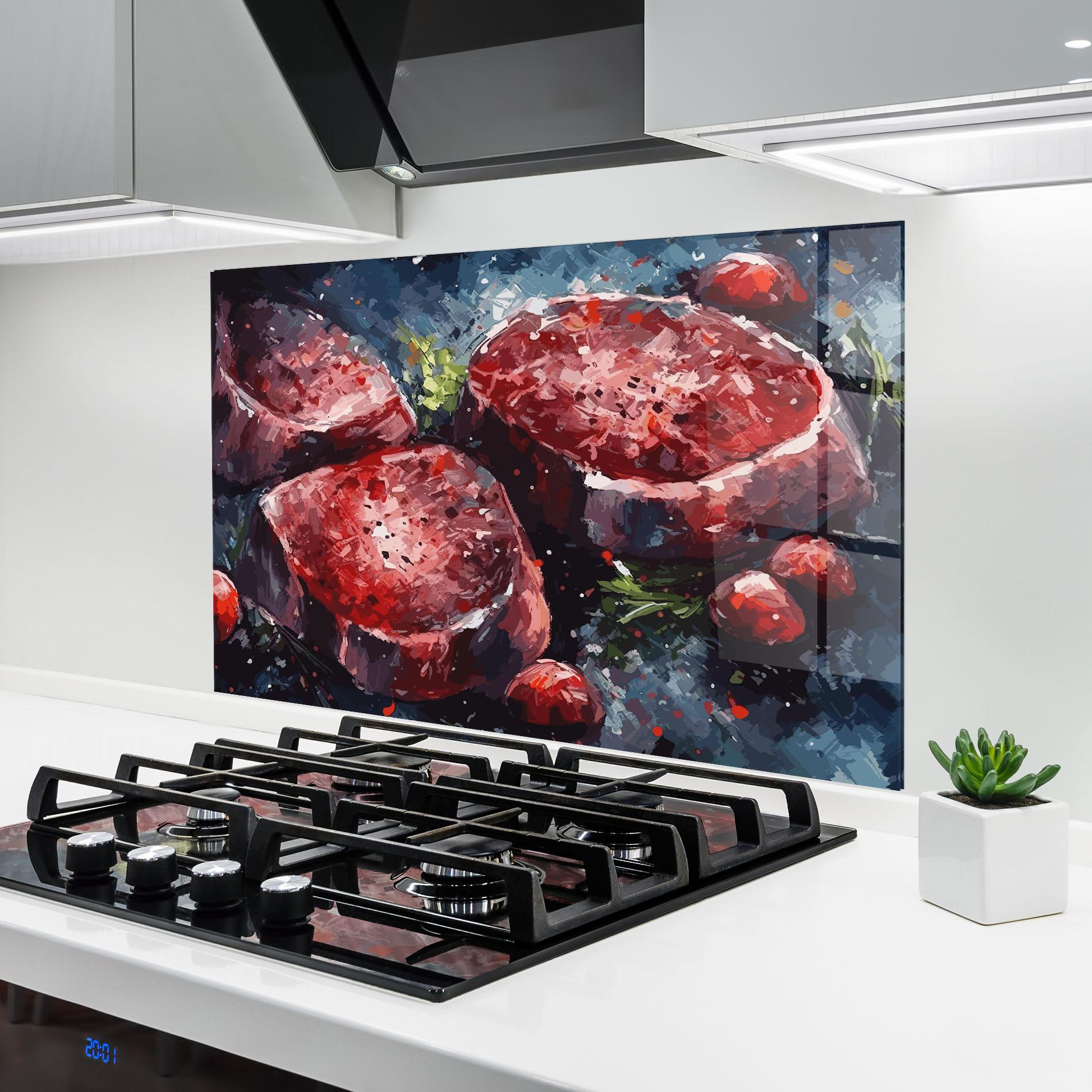 Küchenrückwand Glas Meat Art mockup 6