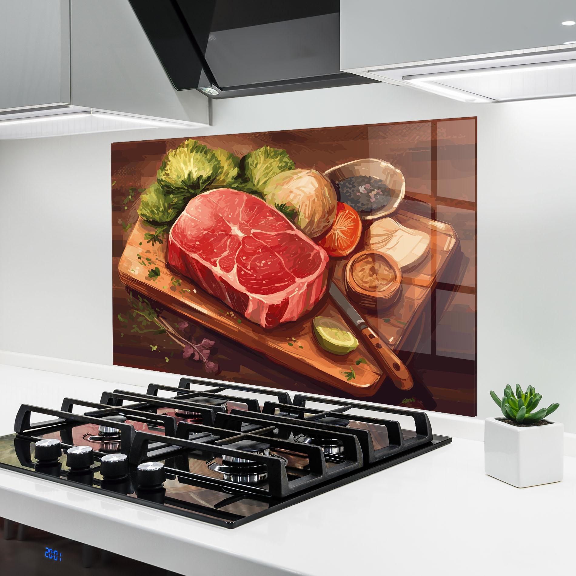 Küchenrückwand Glas Meat Preparing mockup 6