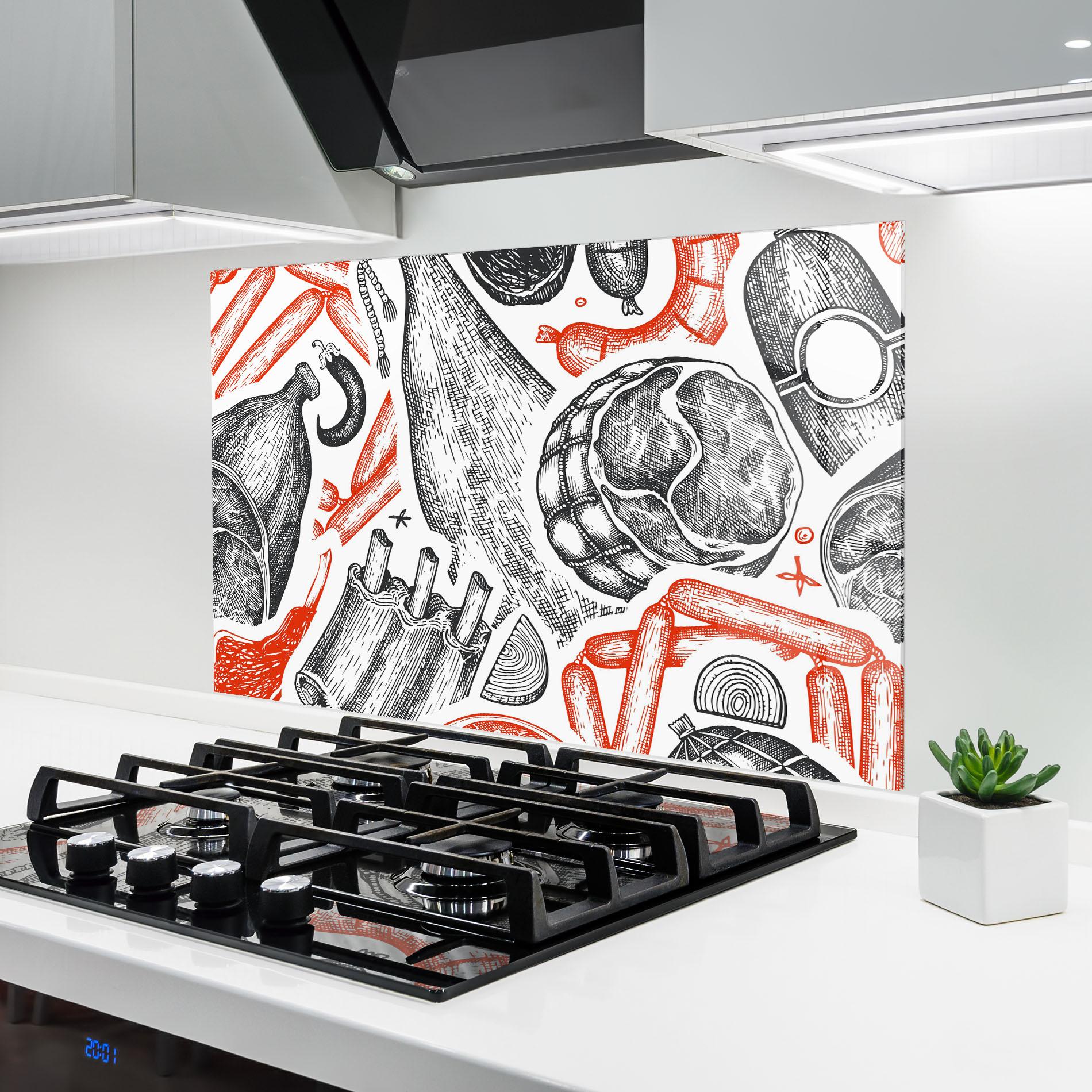 Küchenrückwand Glas Orange Grey Meat mockup 6