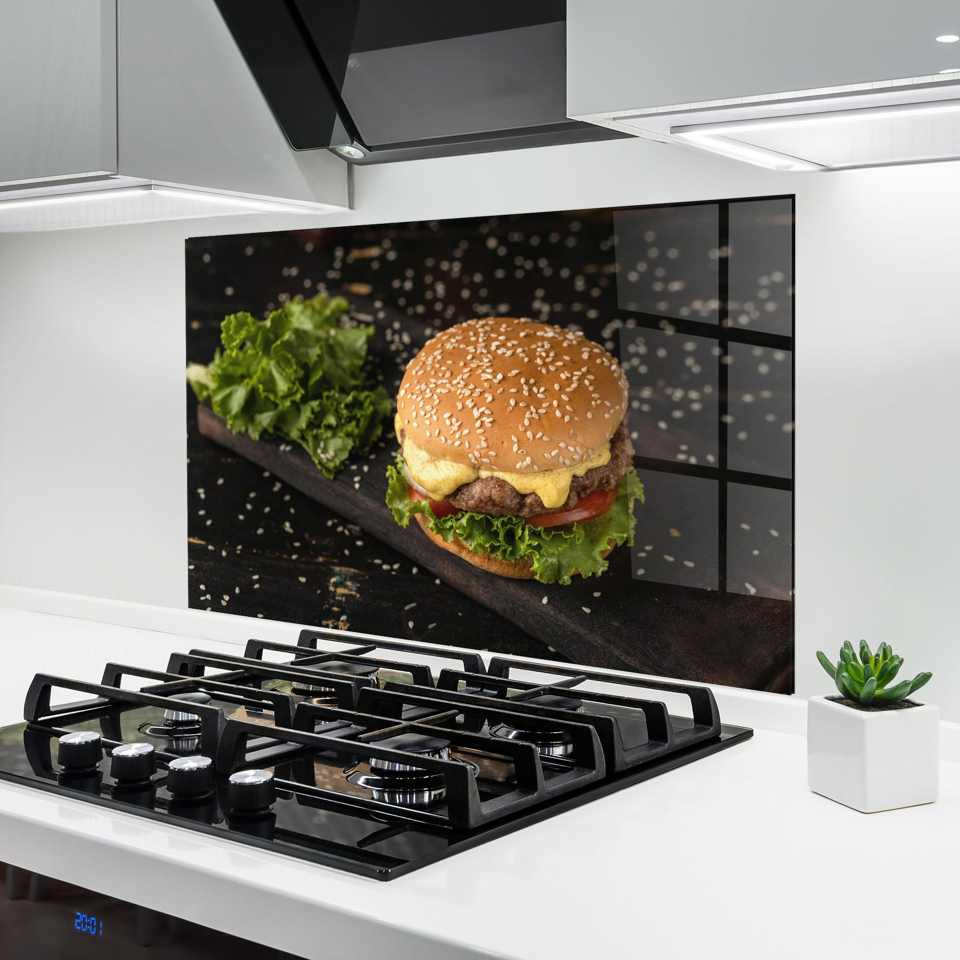 Küchenrückwand Glas Salad Hamburger mockup 6