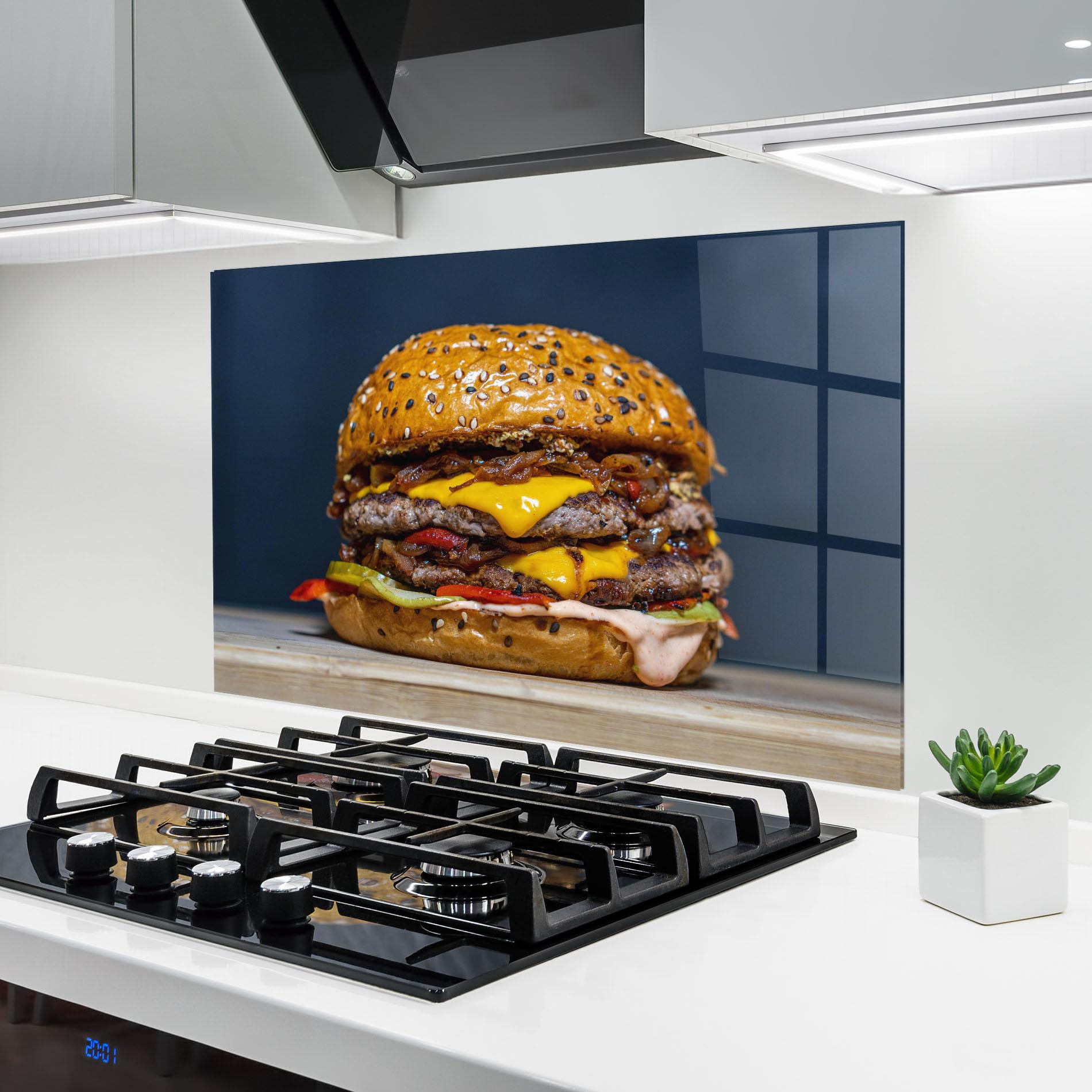 Küchenrückwand Glas Tasty Hamburger mockup 6