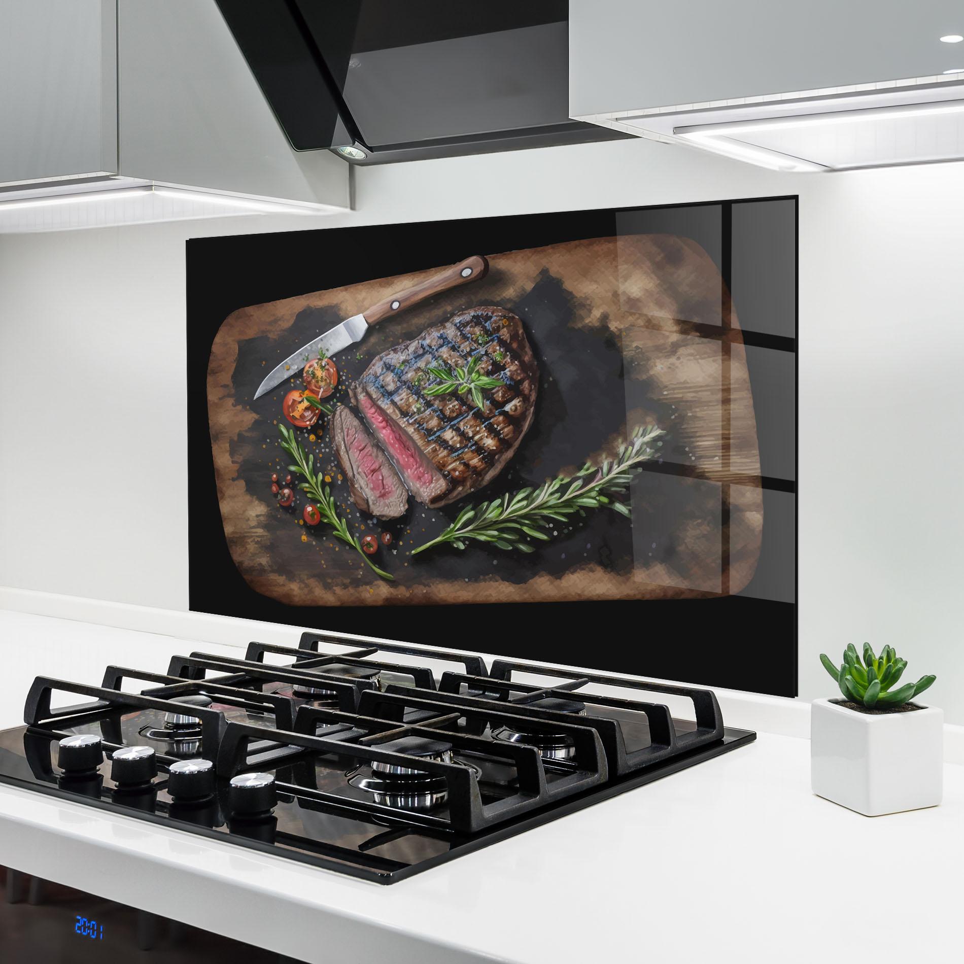 Küchenrückwand Glas Tasty Meat mockup 6