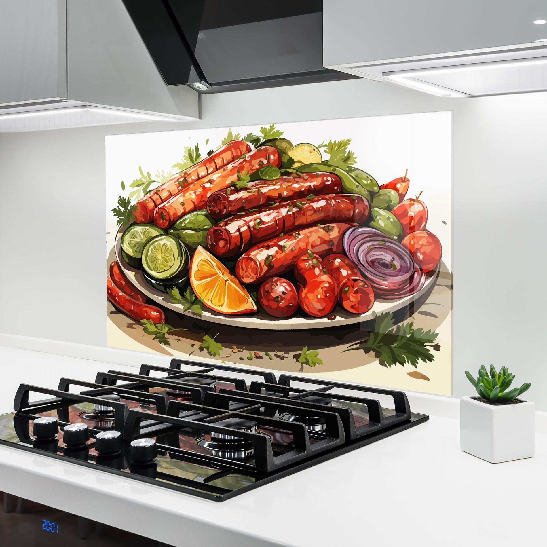 Küchenrückwand Glas Tasty Sousages mockup 6